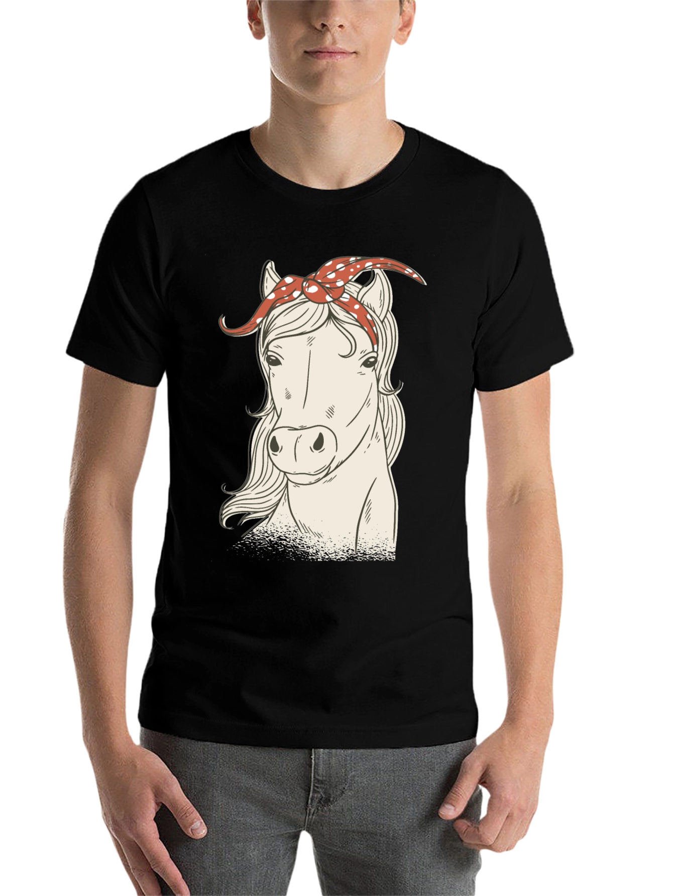 Black Horse with Bandana Graphic Tee - Black view 7
