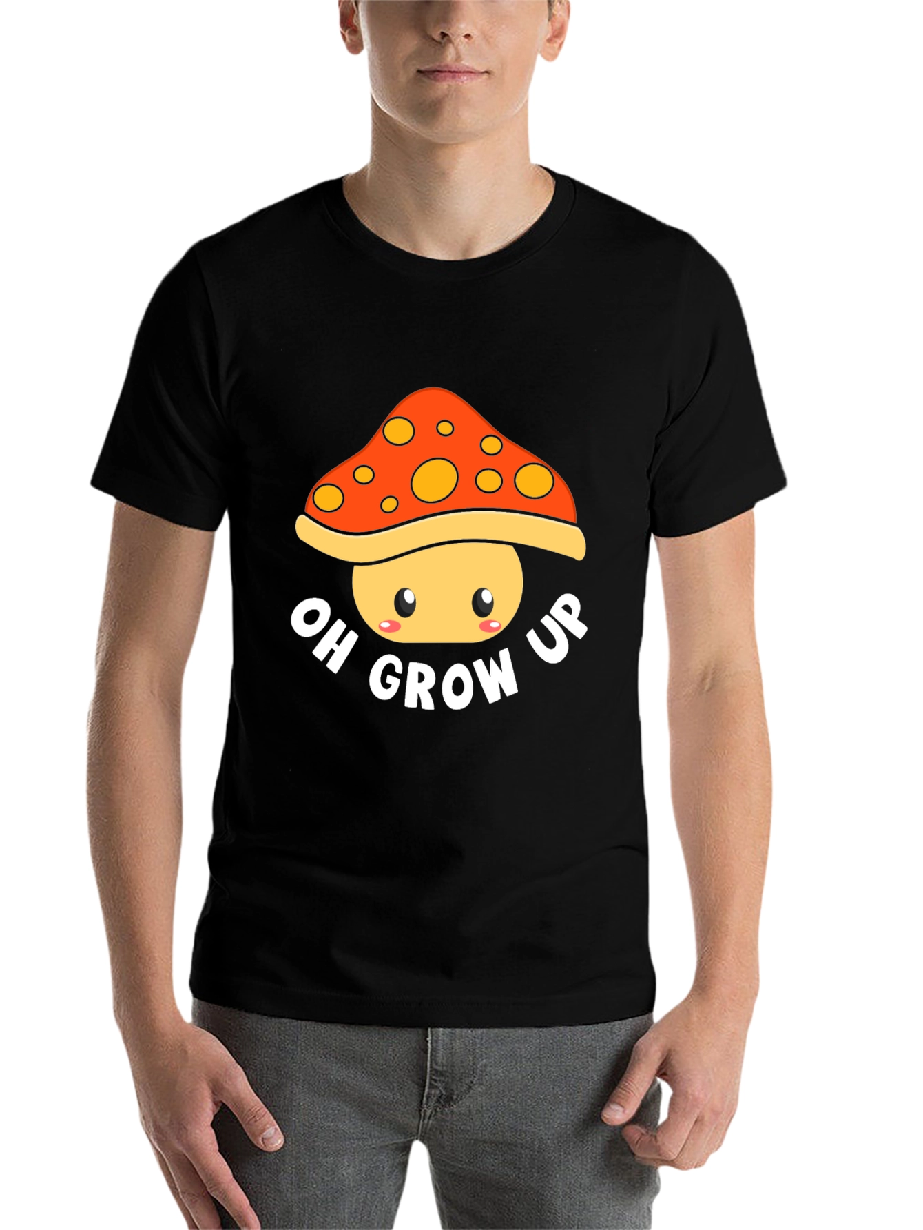 Black Oh Grow Up Mushroom Graphic T-Shirt view 7