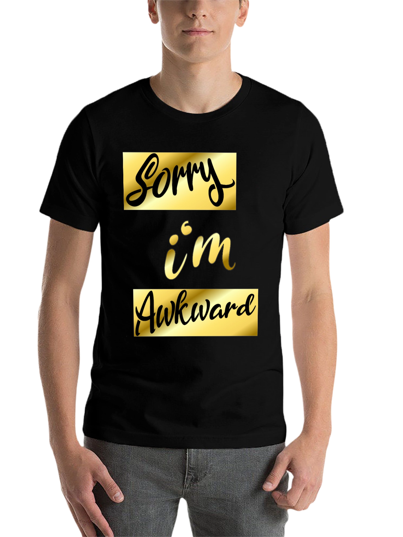 Black Sorry I'm Awkward Black Graphic Tee view 7