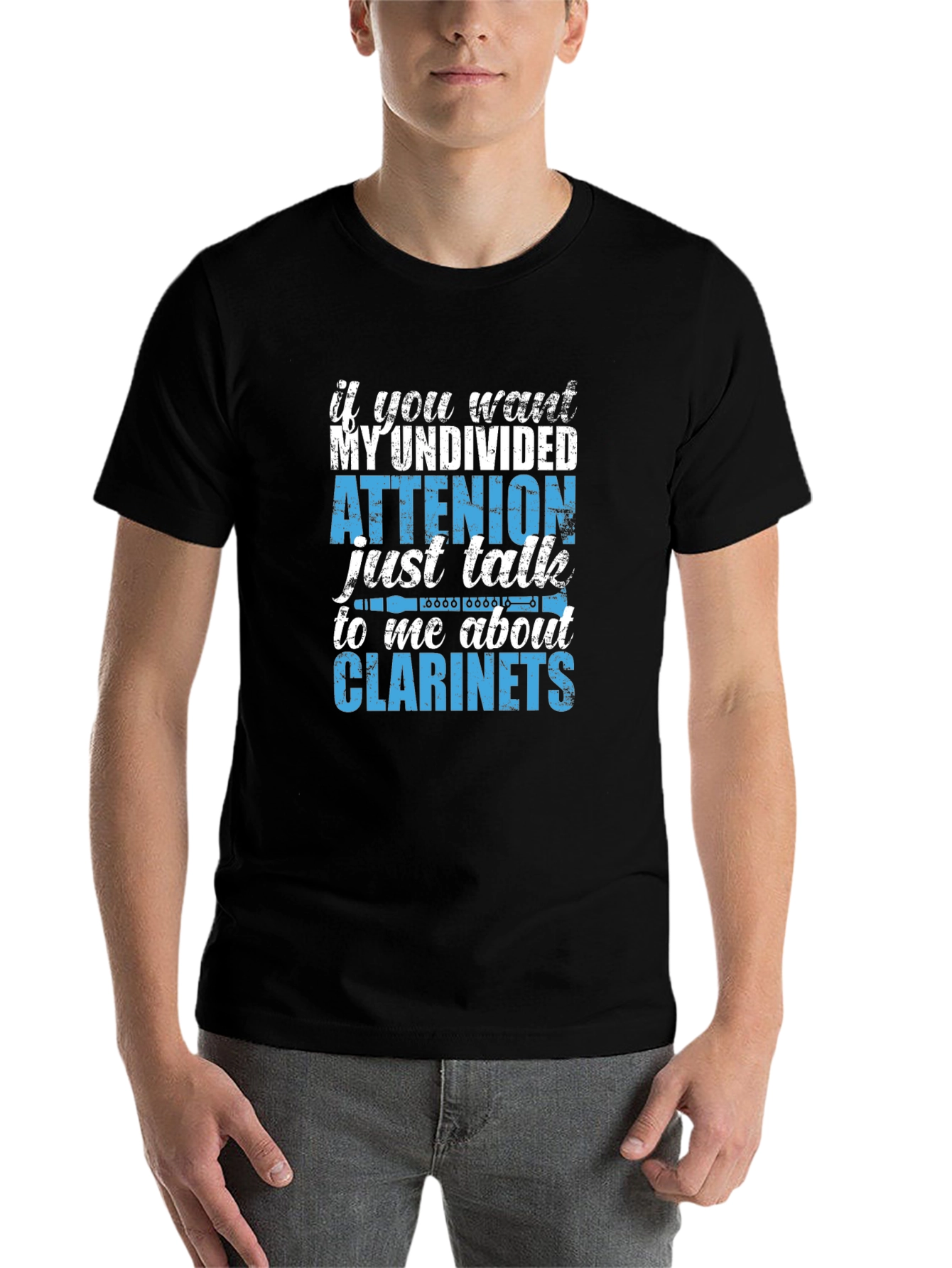 Black Clarinet Lover T-Shirt - Undivided Attention view 7