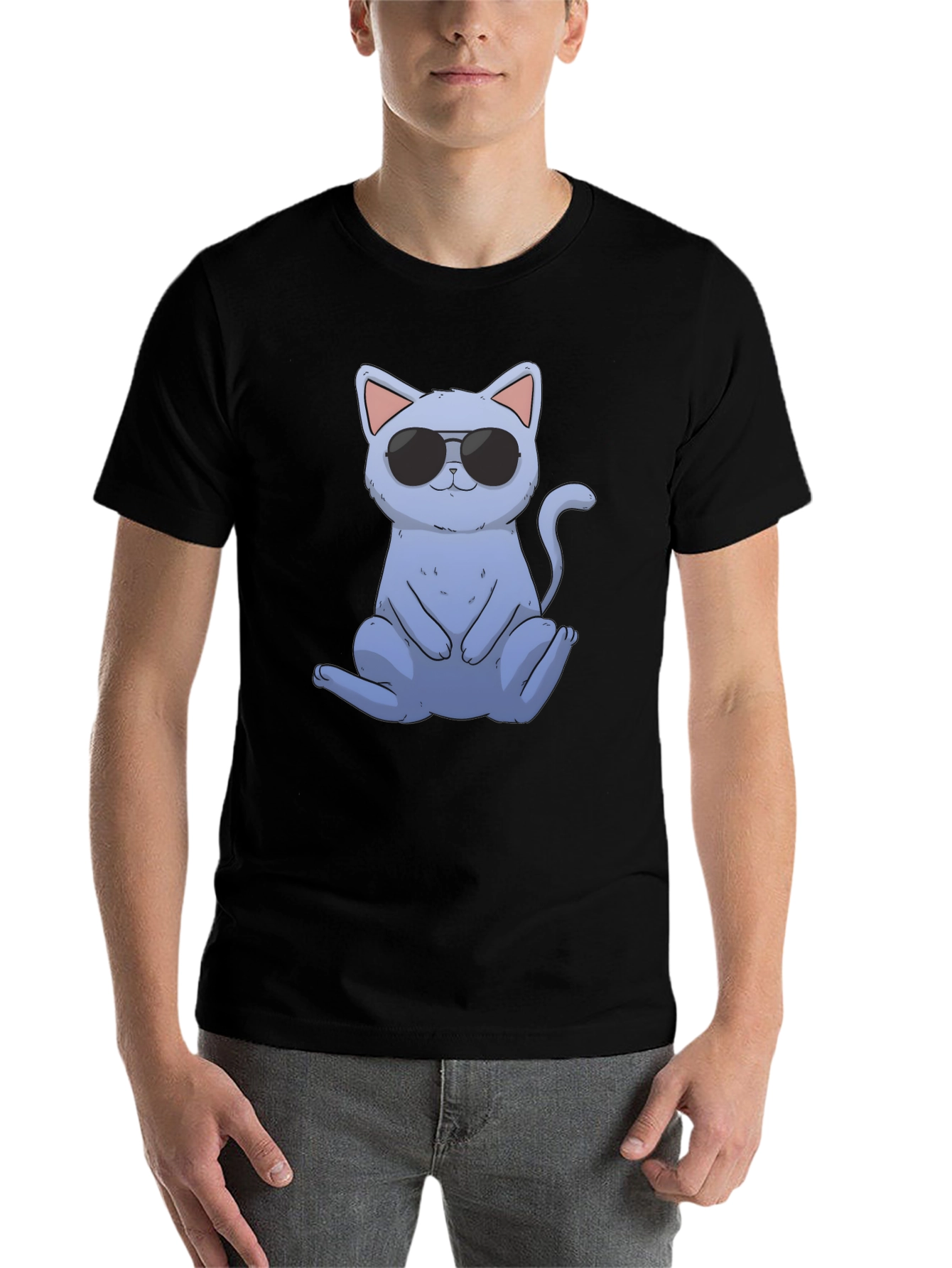 Black Cool Cat Graphic Tee - Black Casual T-Shirt view 7