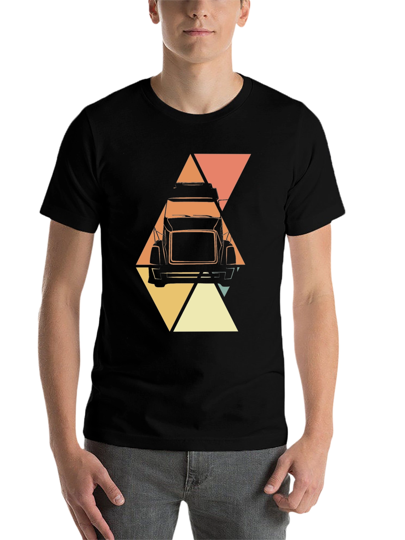 Black Retro Trucker T-Shirt - Geometric Design view 7