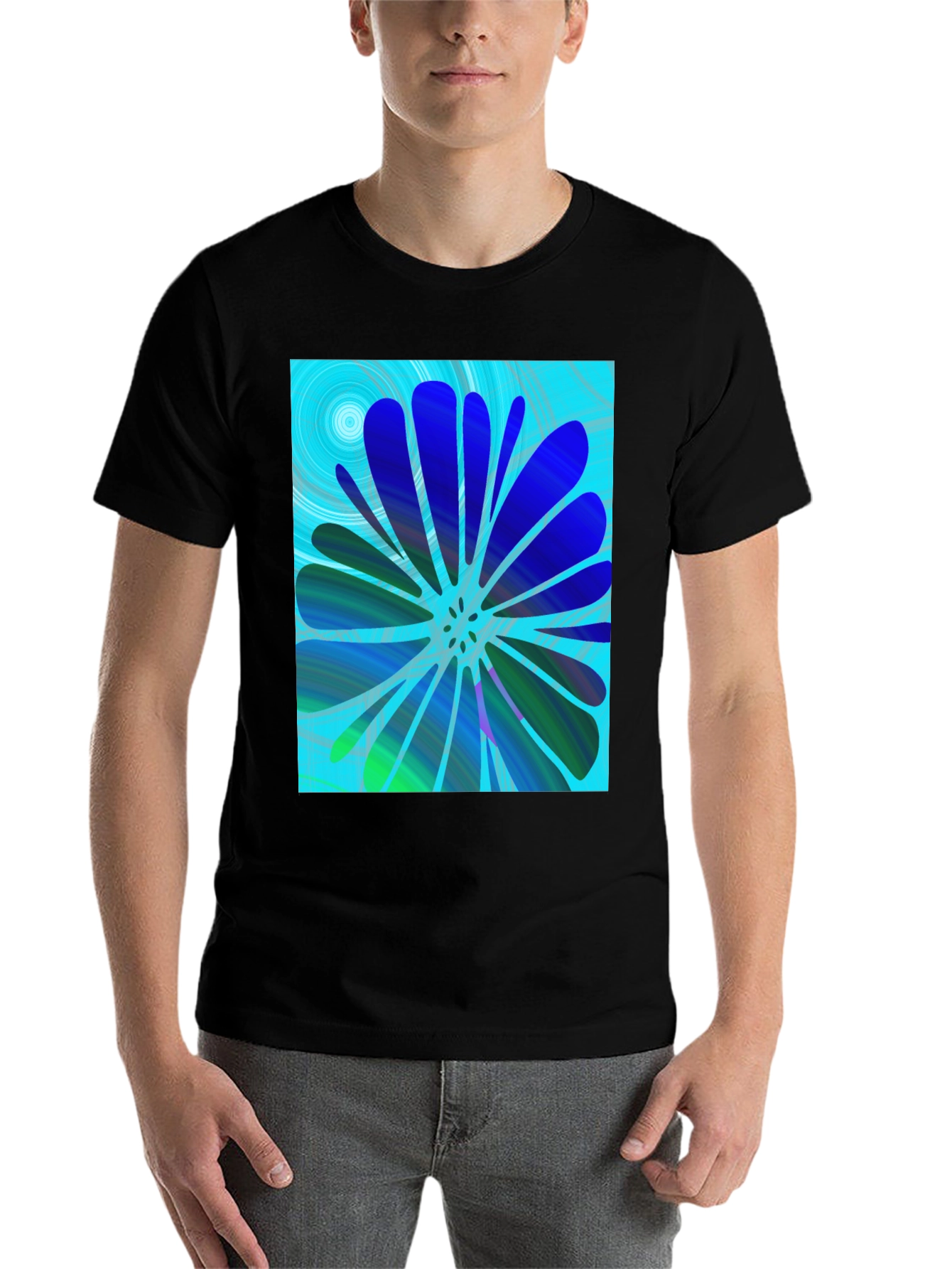 Black Abstract Flower Print T-Shirt view 7