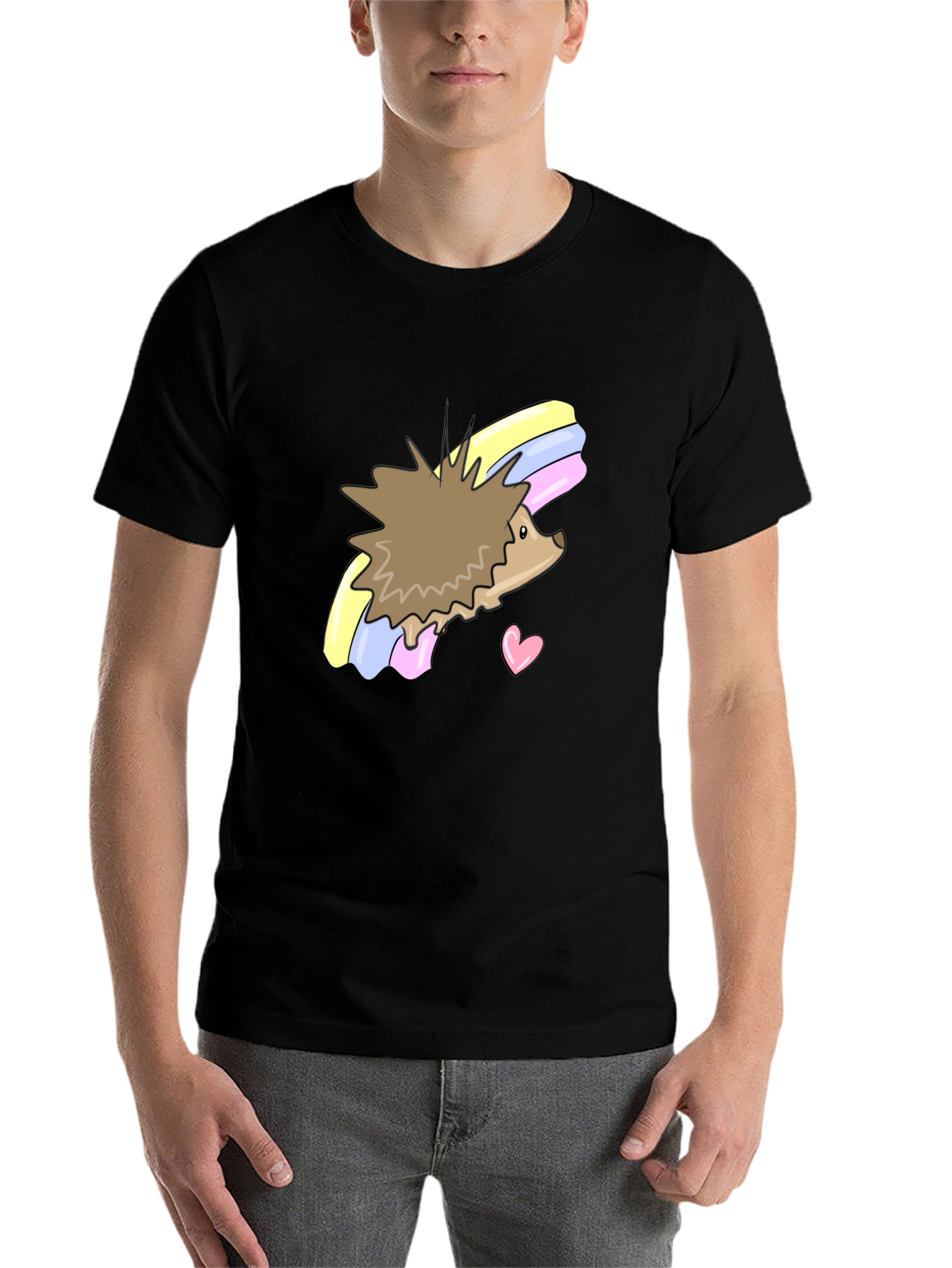 Black Cute Hedgehog Rainbow T-Shirt - Unisex view 7