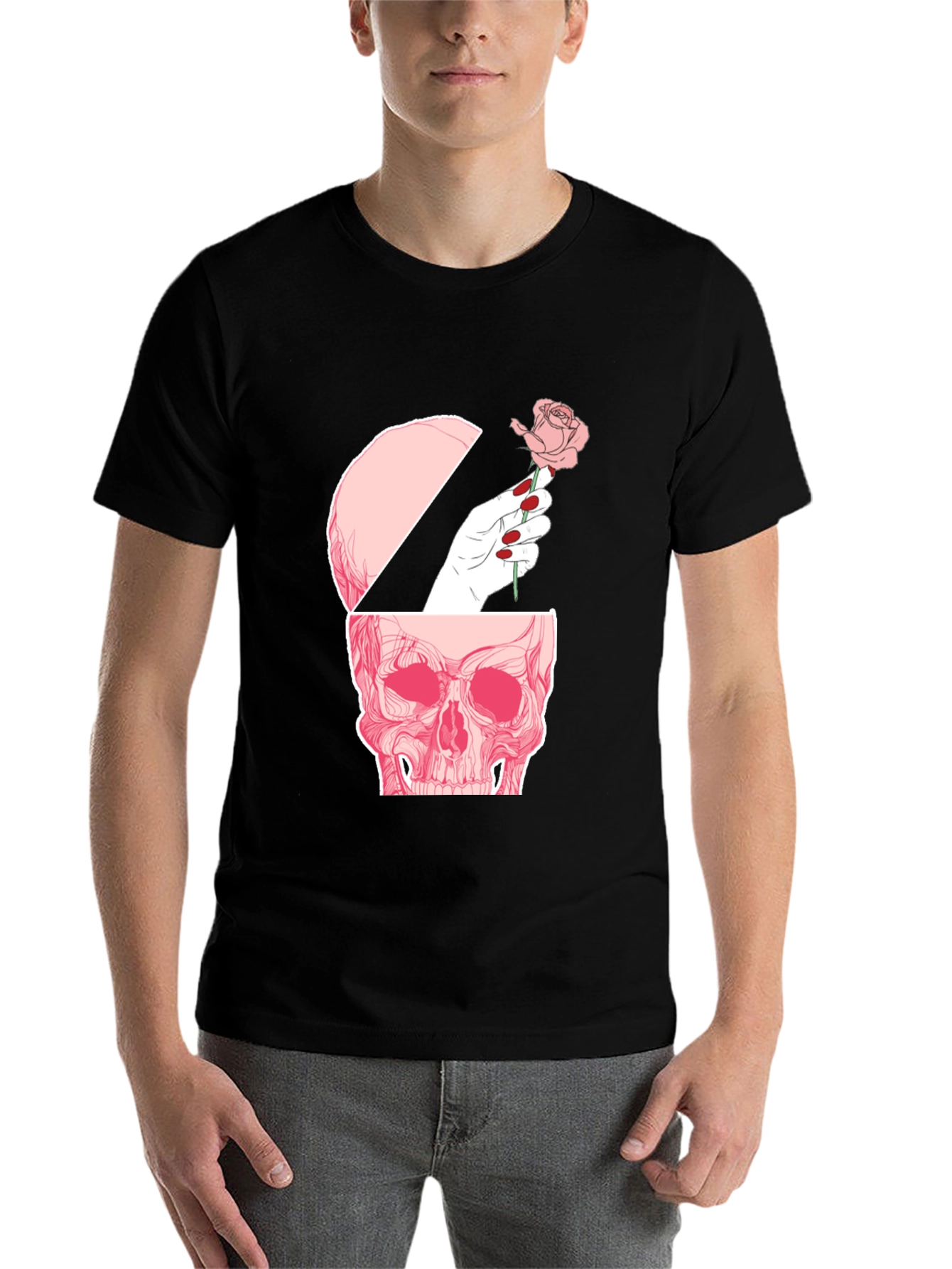 Black Skull and Rose Graphic Tee - Edgy Style view 7