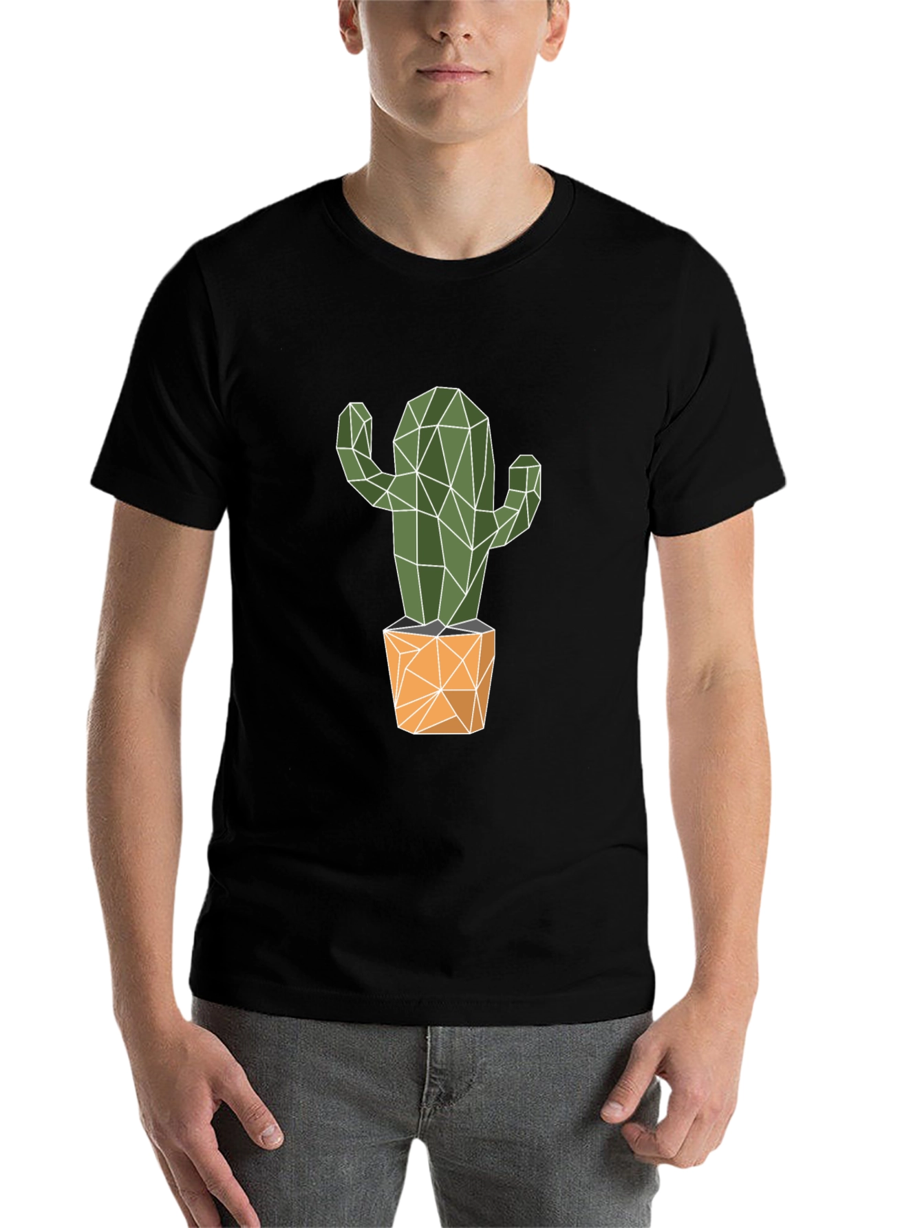 Black Geometric Cactus Graphic Tee - Stylish & Unique! view 7