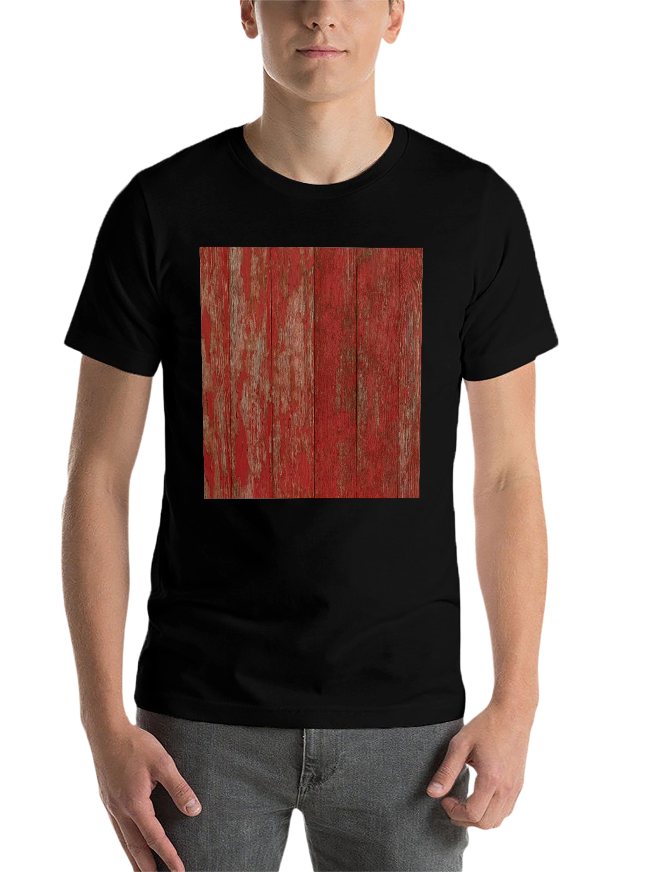 Black Rustic Red Wood Grain Graphic Tee - Short Sleeve view 7