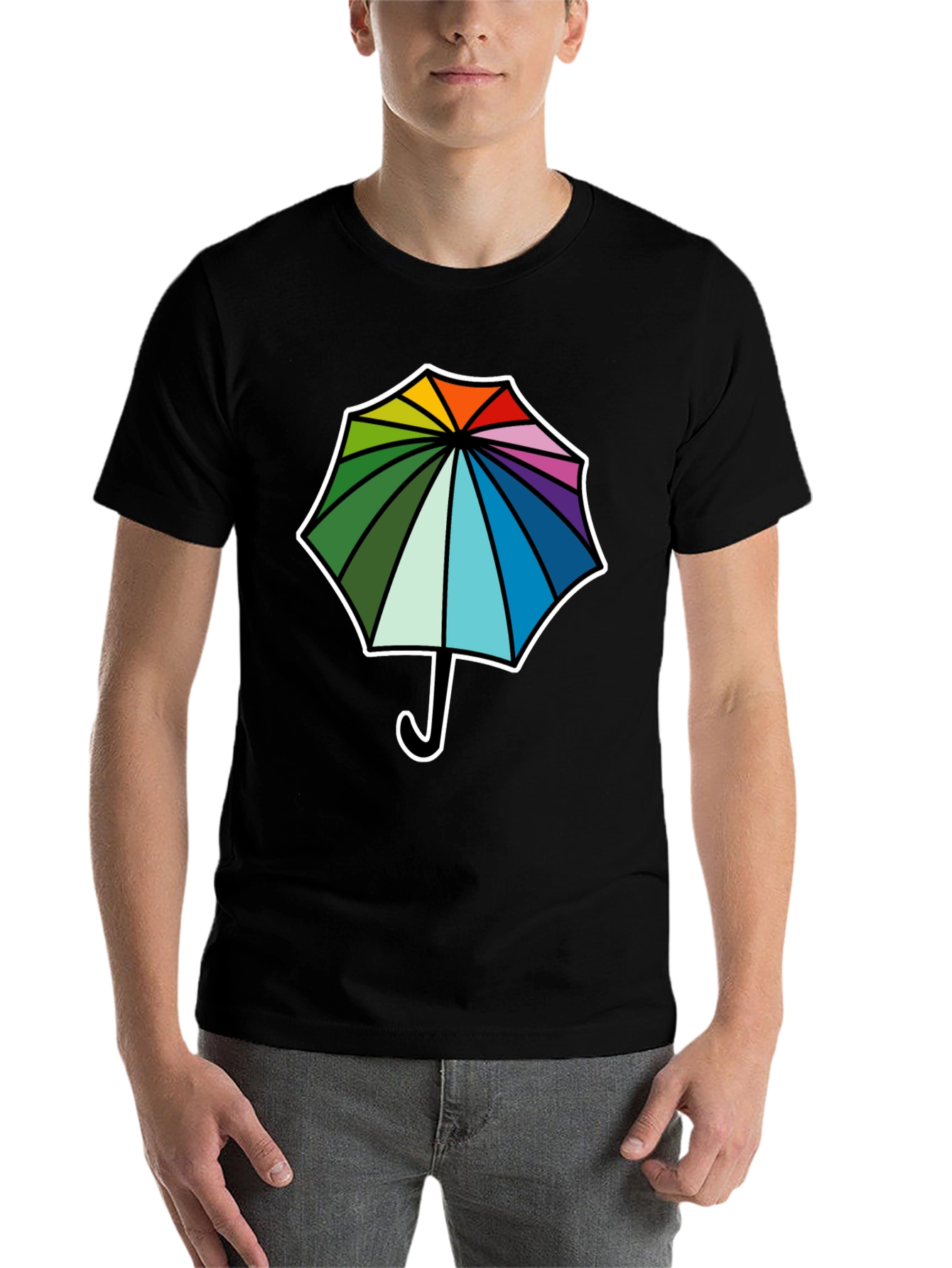Black Rainbow Umbrella Graphic Tee - Stylish Comfort view 7