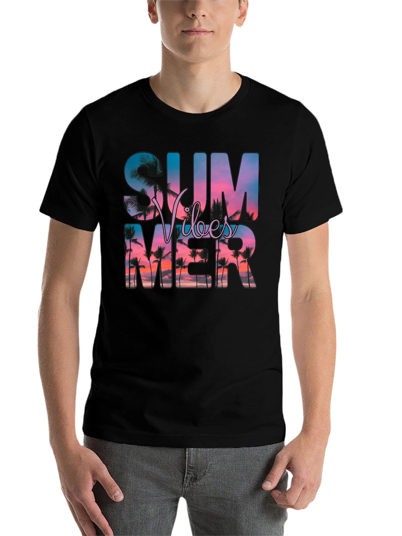 Black Summer Vibes Graphic Tee - Black Cotton Blend view 7