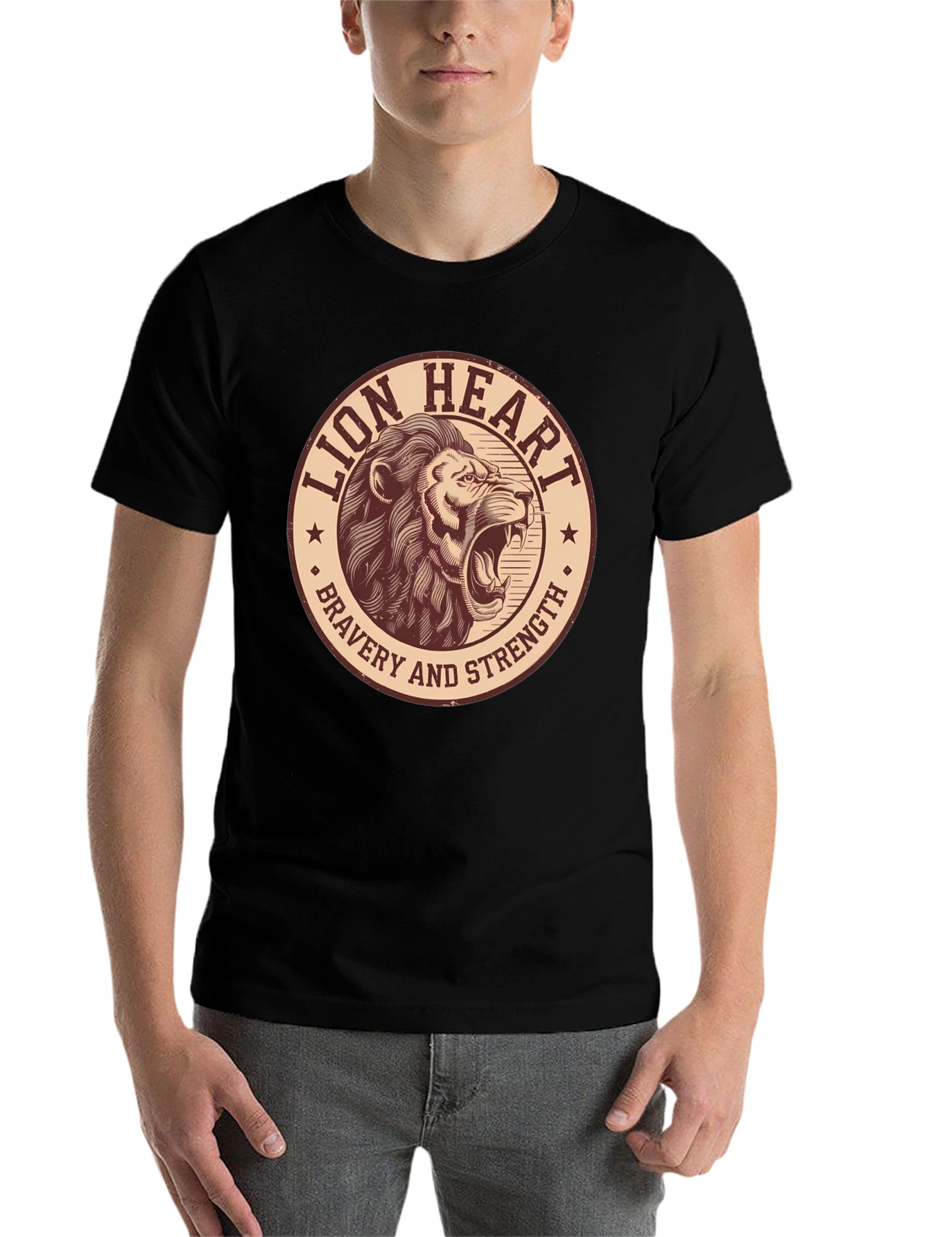 Black Lion Heart Bravery Strength Graphic Tee view 7