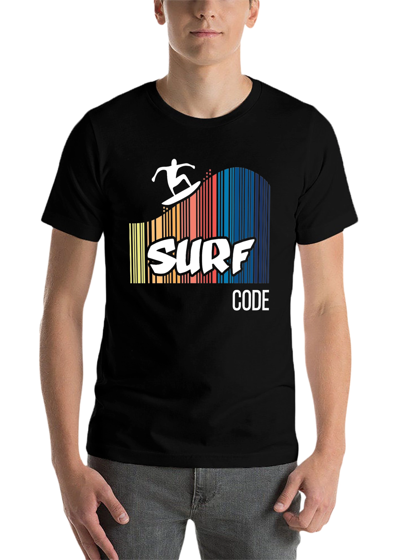 Black Surf Code Graphic Tee - Black Cotton T-Shirt view 7