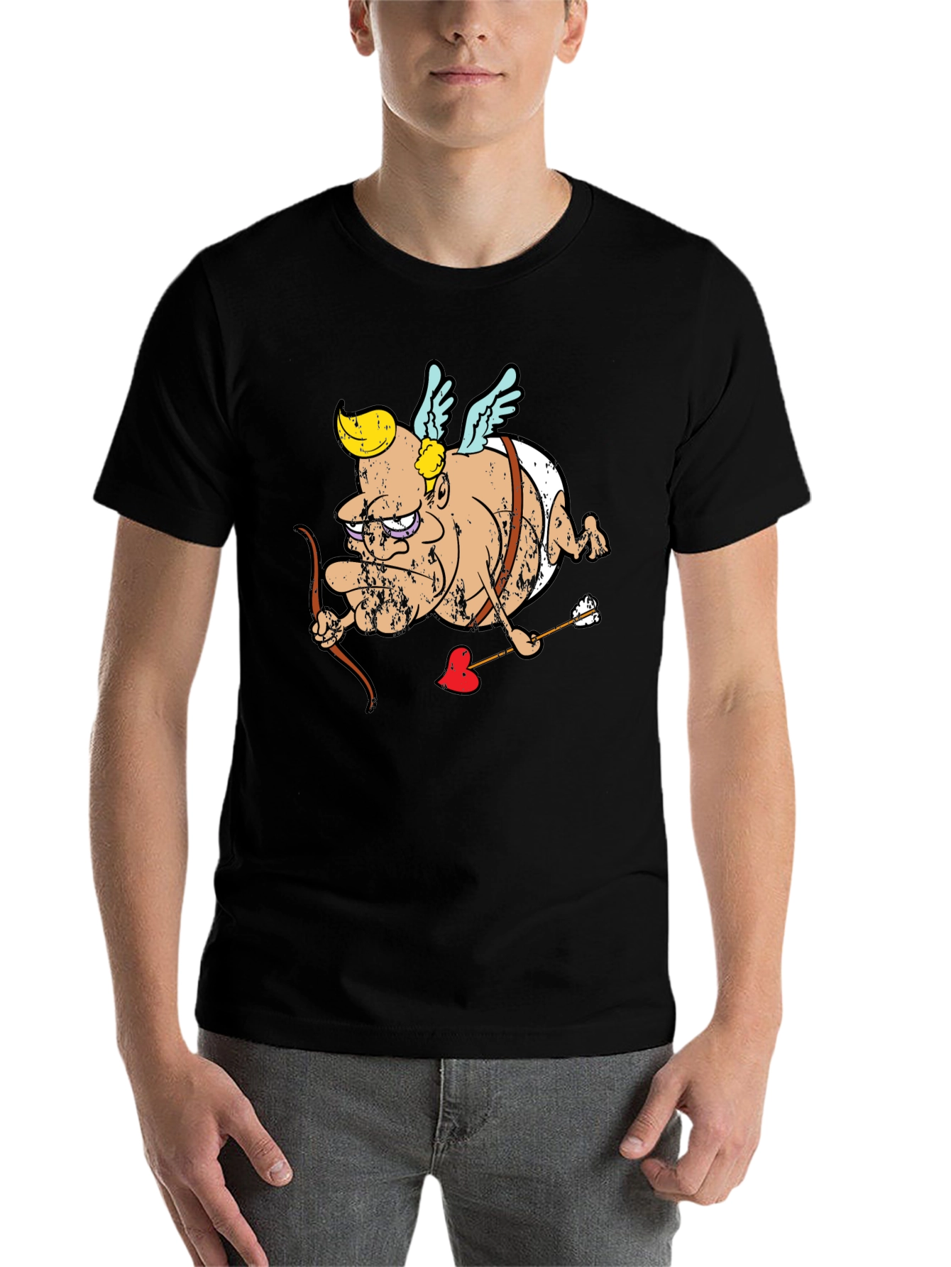 Black Cupid Cartoon Graphic T-Shirt - Black view 7