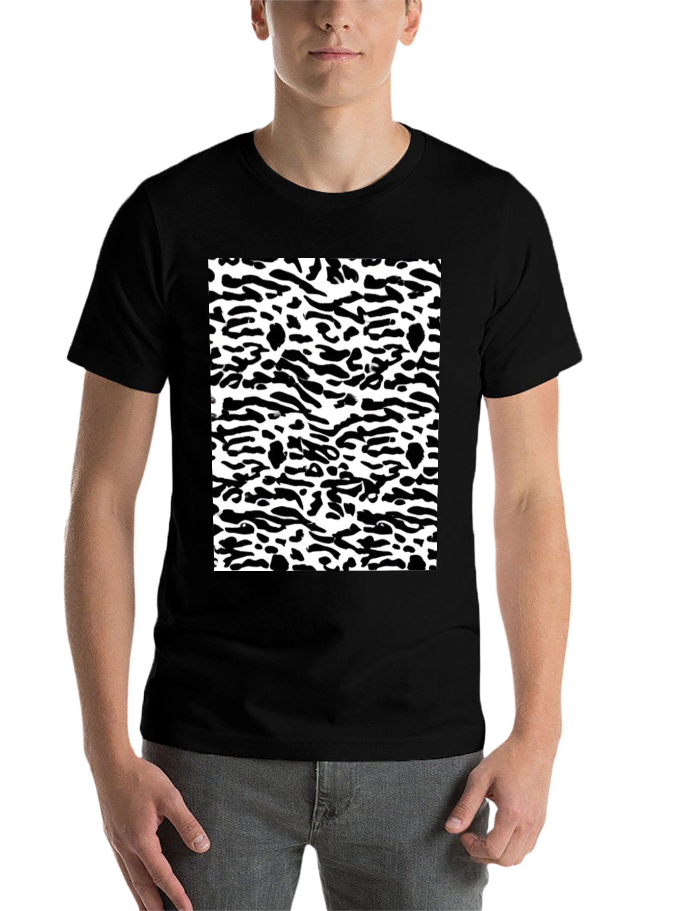 Black Trendy Black & White Camo Print Tee view 7