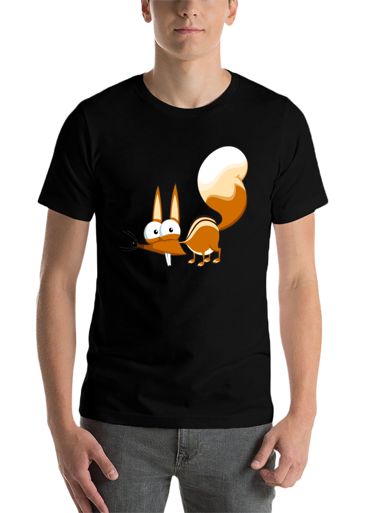 Black Funny Cartoon Squirrel Graphic T-Shirt view 7