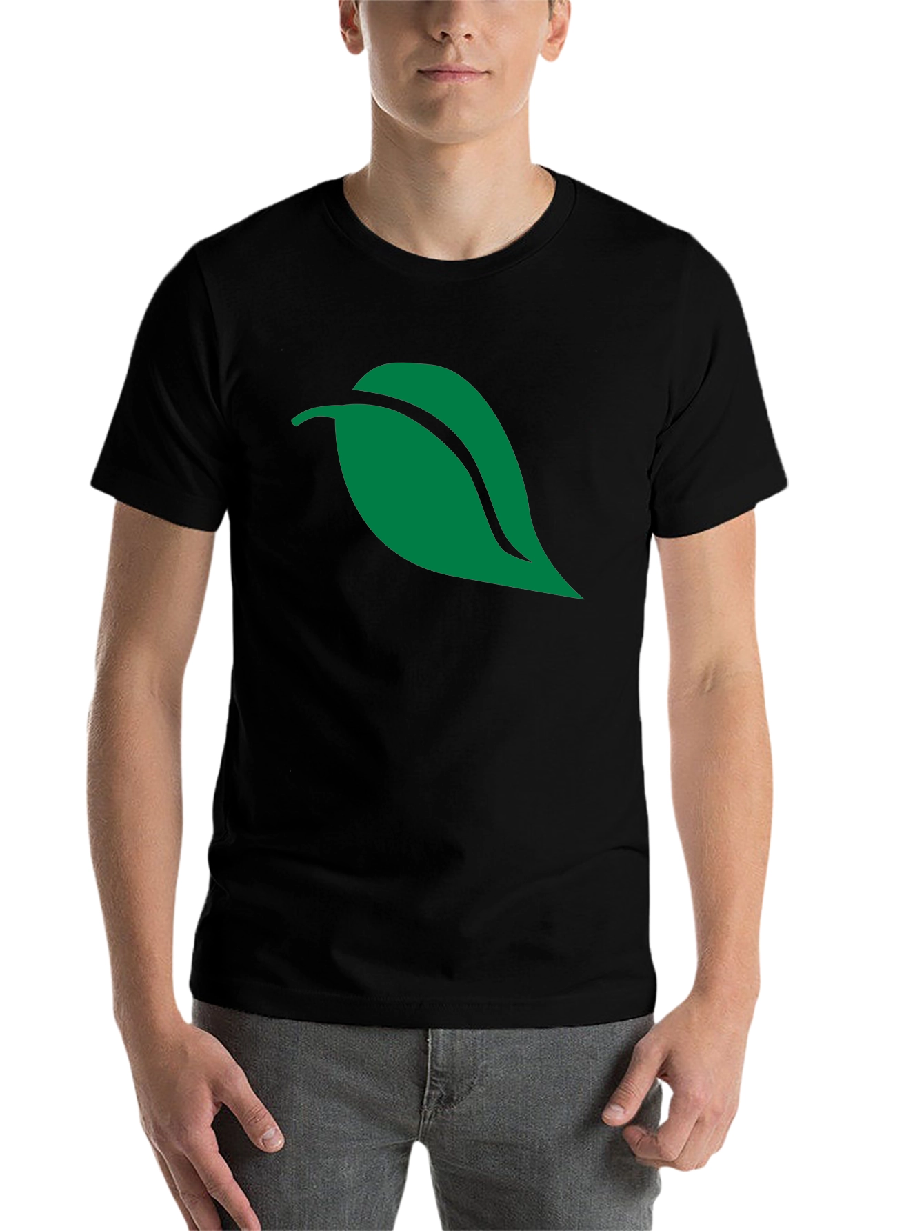 Black Green Leaf Graphic Black T-Shirt view 7