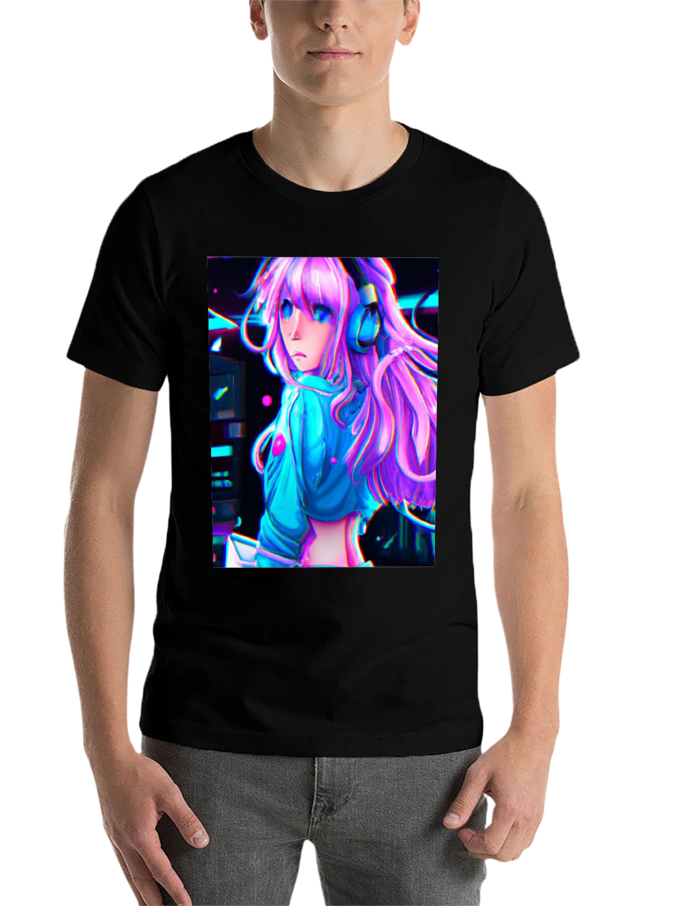Black Anime Girl Graphic Tee - Black Cotton view 7