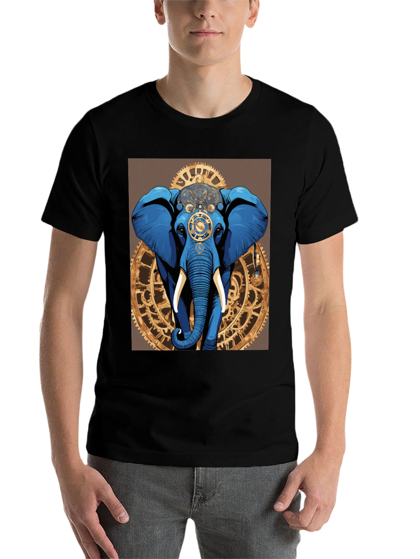 Black Steampunk Elephant Graphic Tee - Unique Design view 7