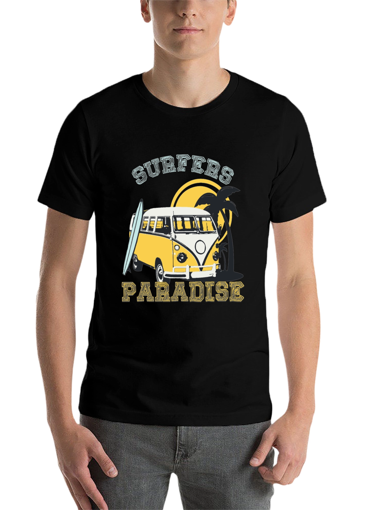 Black Surfers Paradise Tee - Retro Beach Van Design view 7
