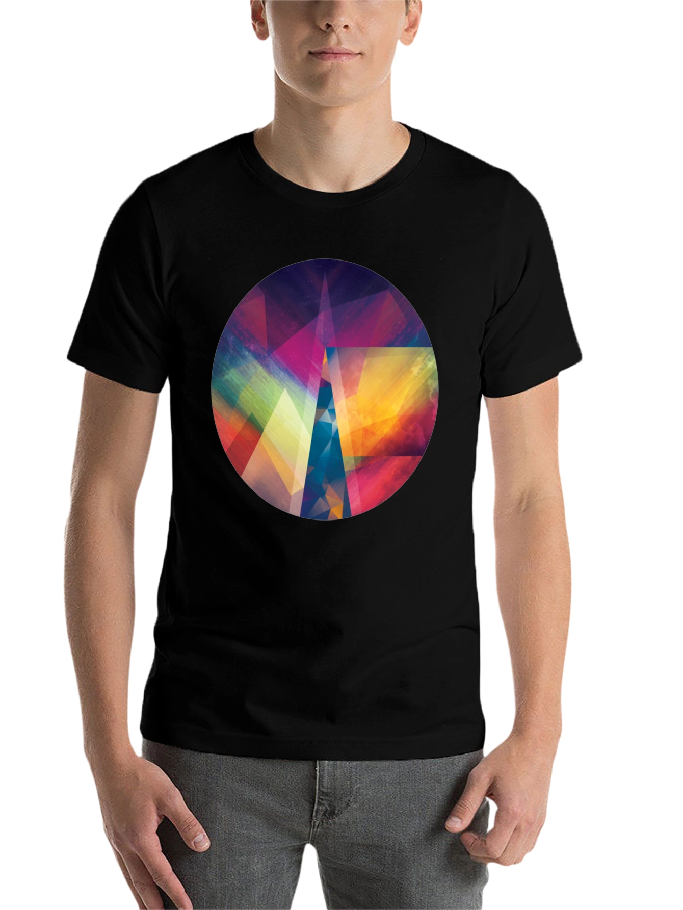 Black Geometric Abstract Art Men's Black T-Shirt view 7