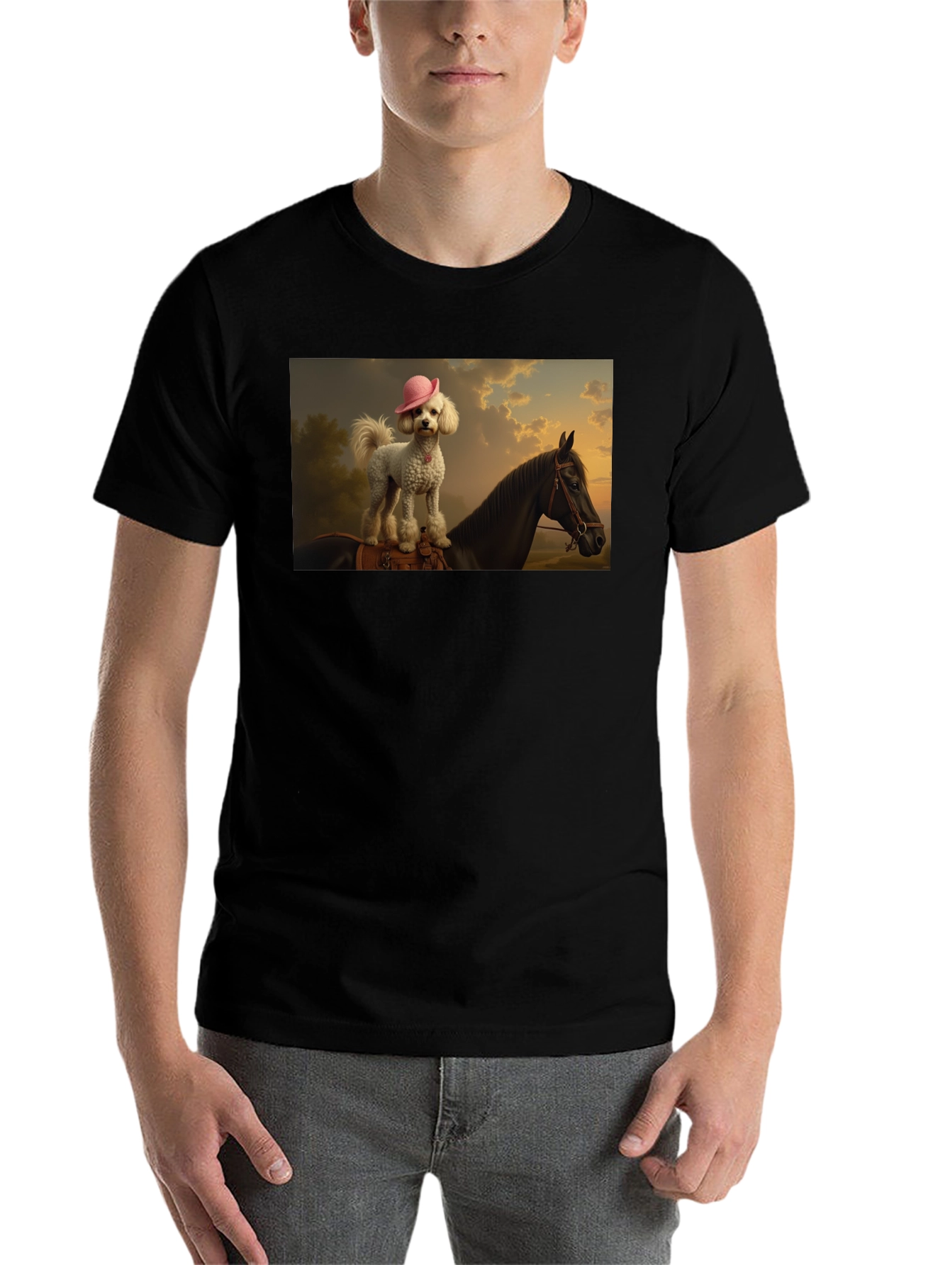 Black Dog & Horse Graphic Tee - Quirky Unisex T-Shirt view 7