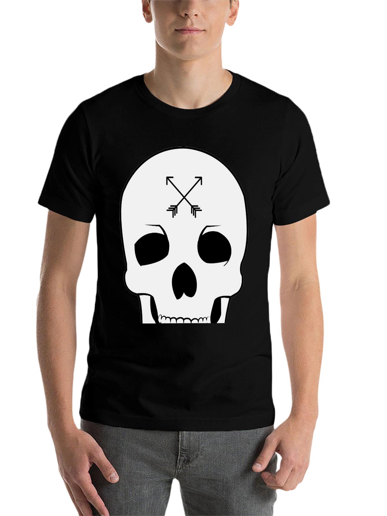 Black Skull & Arrows Graphic Tee - Black Cotton T-Shirt view 7