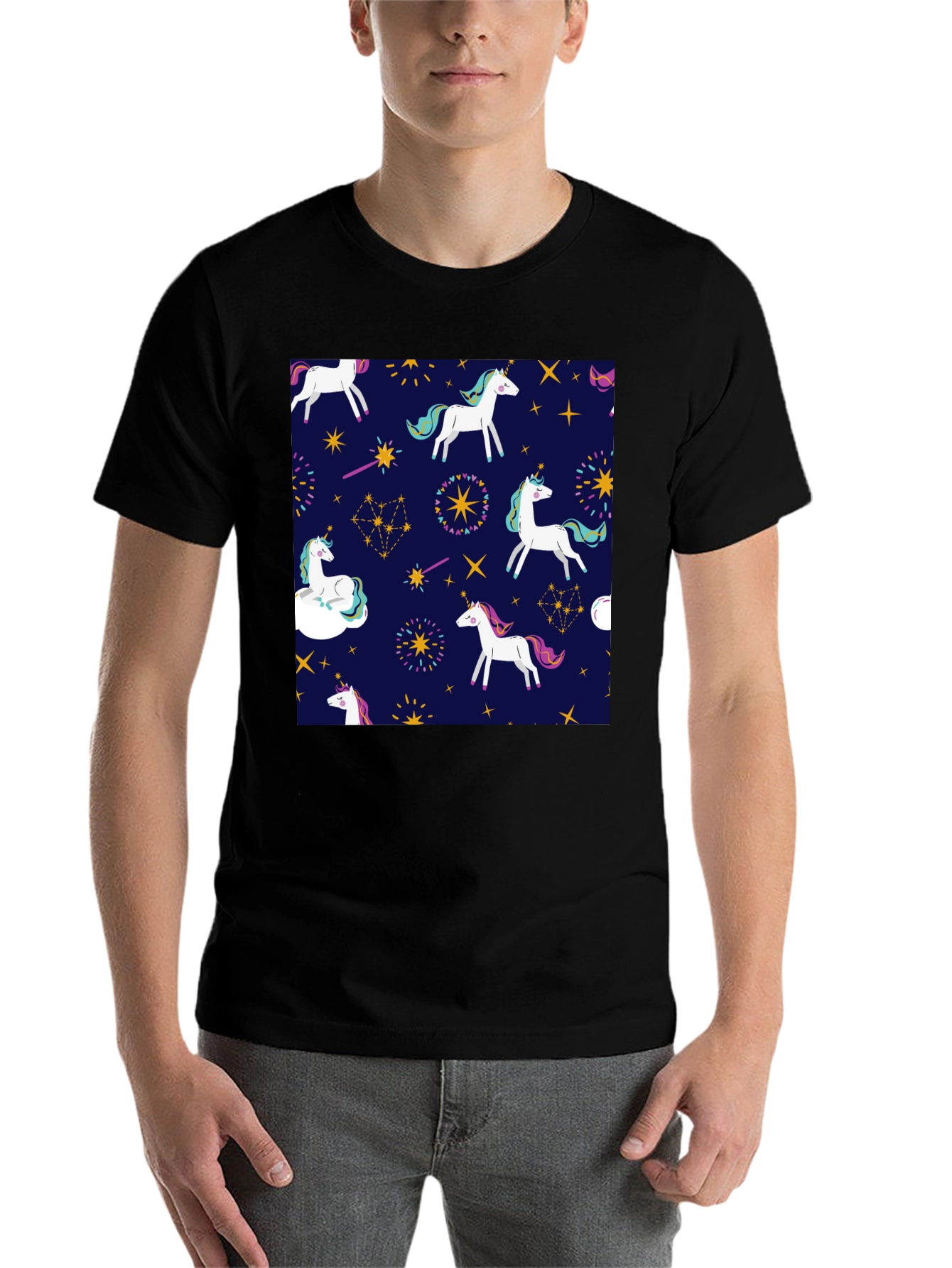 Black Unicorn Pattern Black T-Shirt view 7