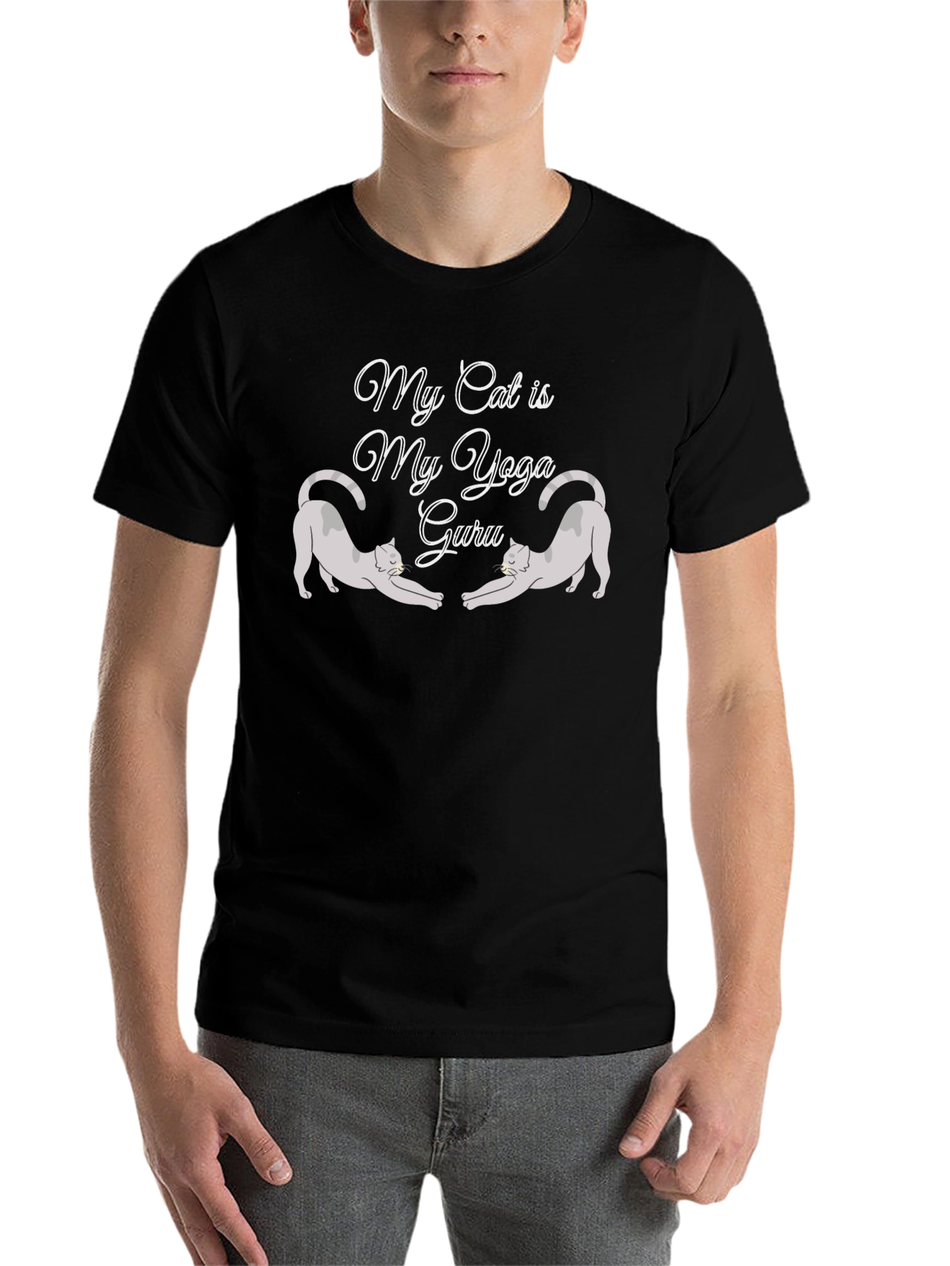 Black My Cat is My Yoga Guru Black T-Shirt view 7