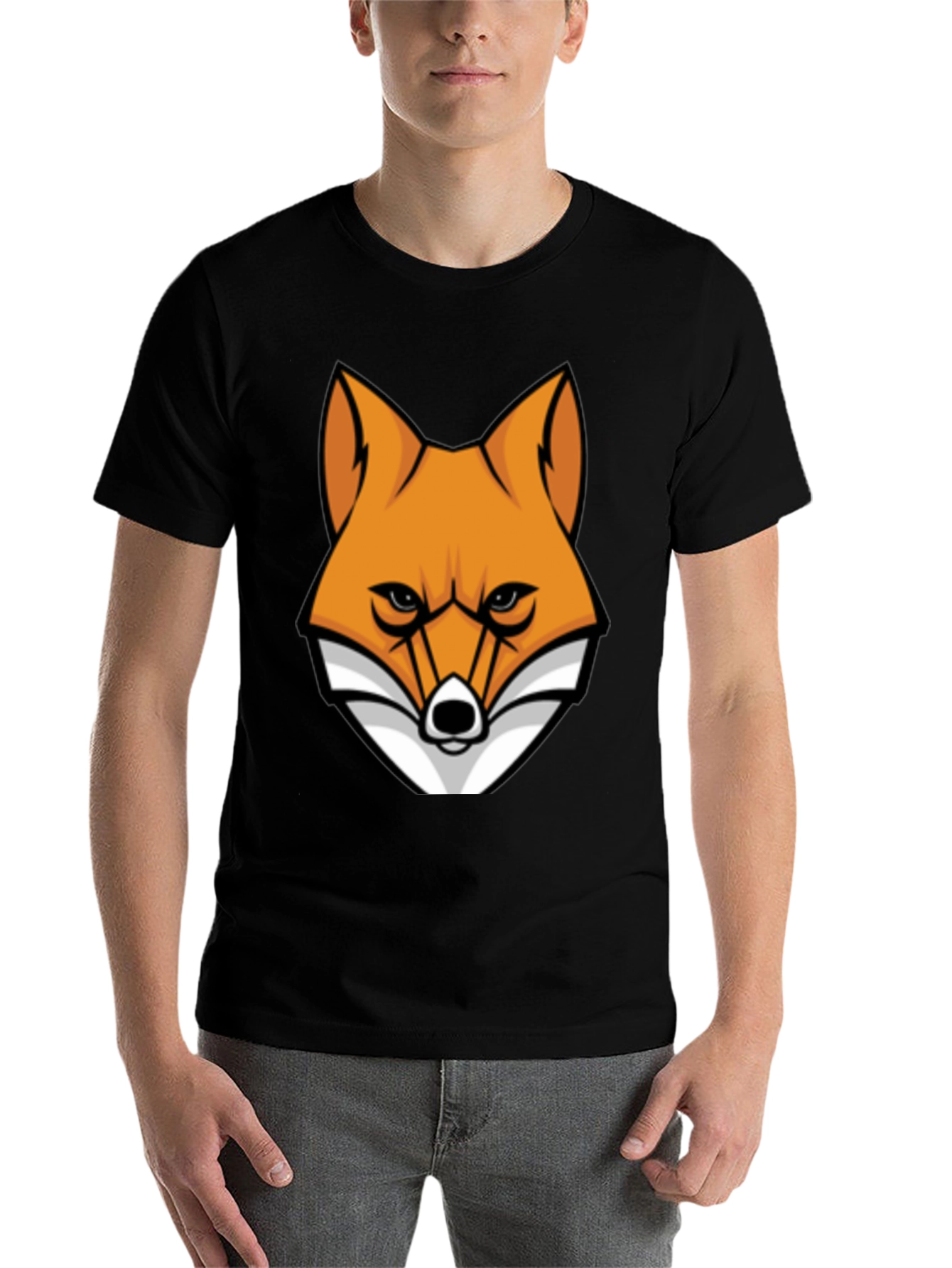 Black Cool Fox Graphic Tee - Black Cotton T-Shirt view 7