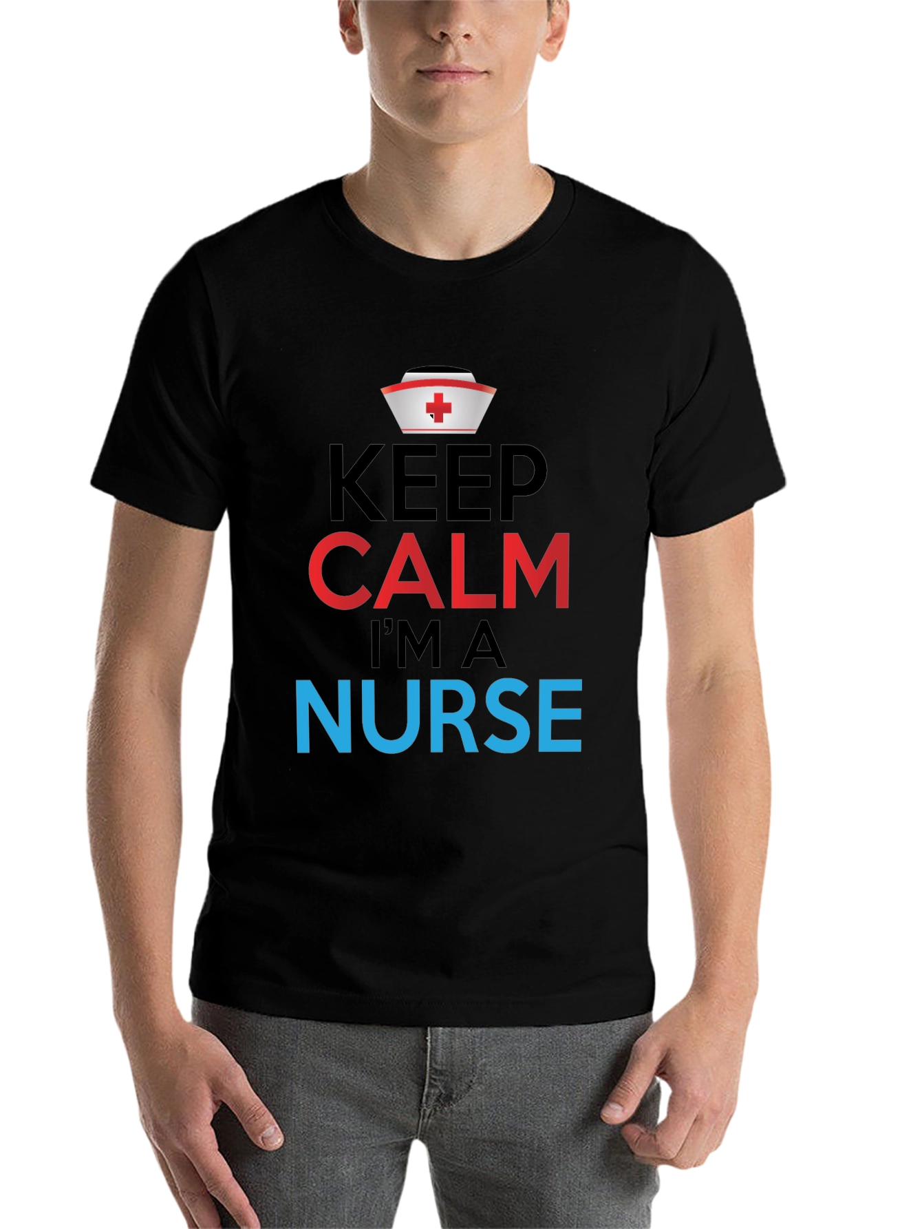 Black Keep Calm I'm a Nurse Graphic Tee view 7