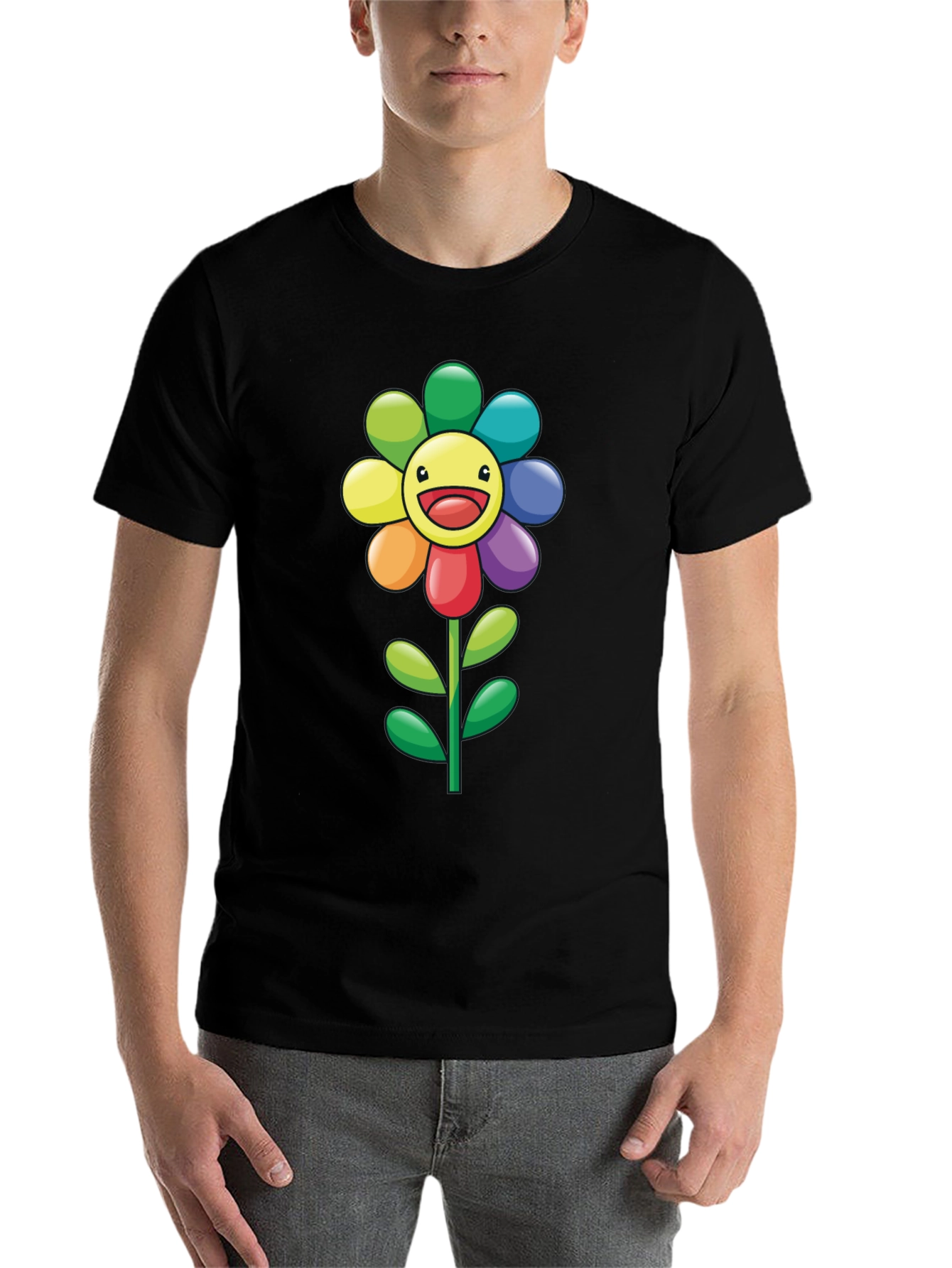 Black Rainbow Flower Graphic Tee - Black T-Shirt view 7