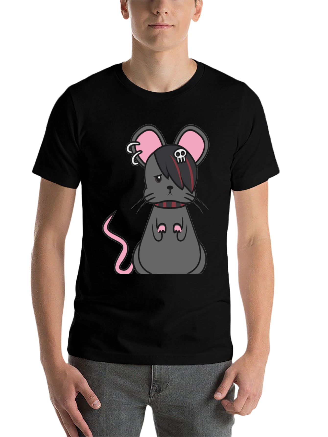 Black Emo Mouse Graphic Tee - Black Cotton Blend view 7