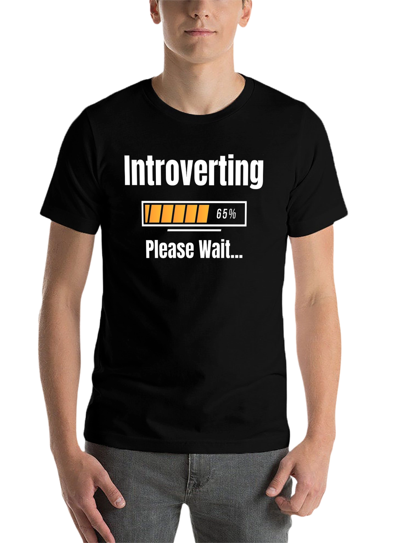 Black Introverting Please Wait T-Shirt - Funny Introvert Tee view 7