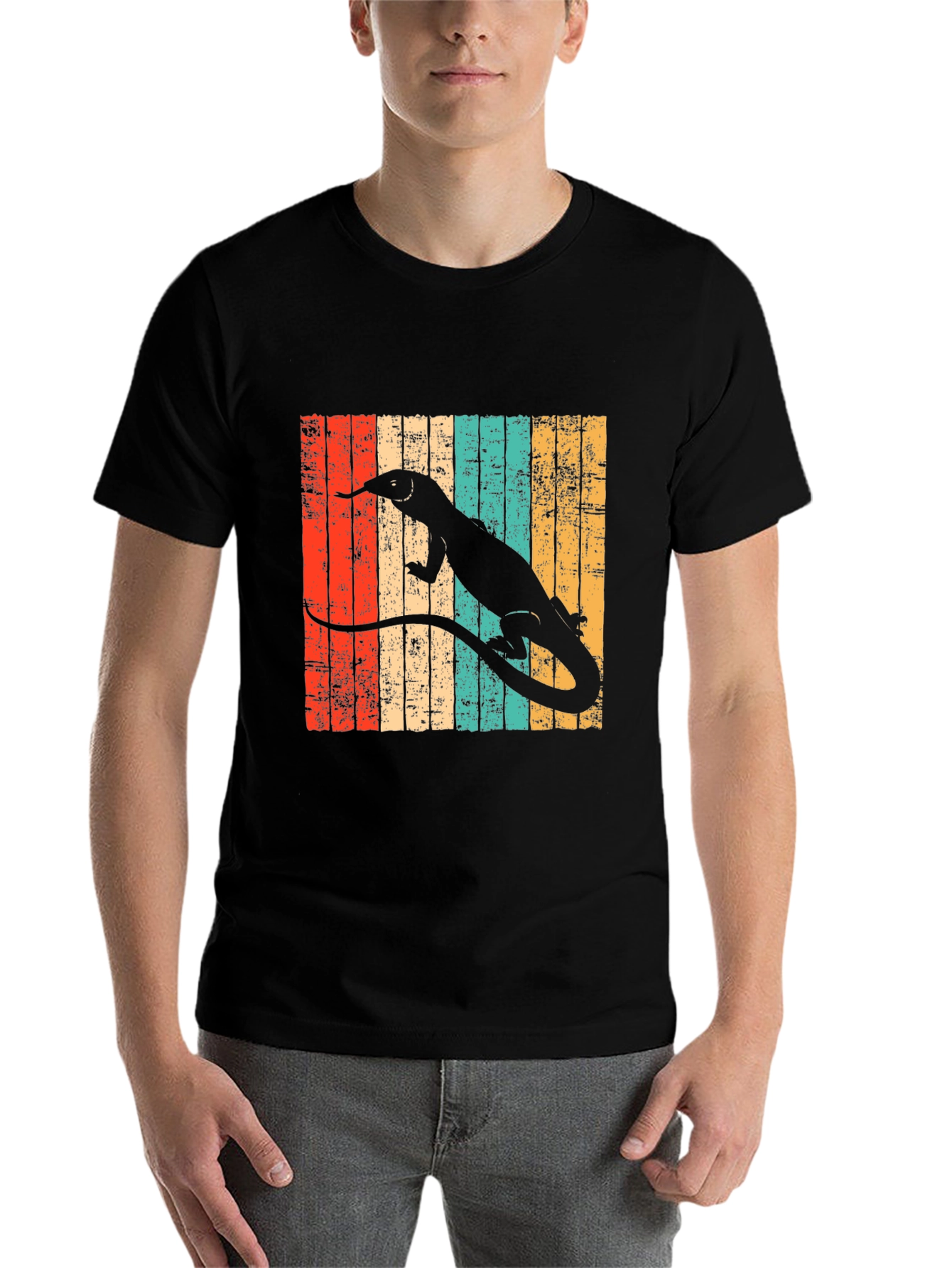 Black Retro Reptile T-Shirt: Lizard Design Tee view 7