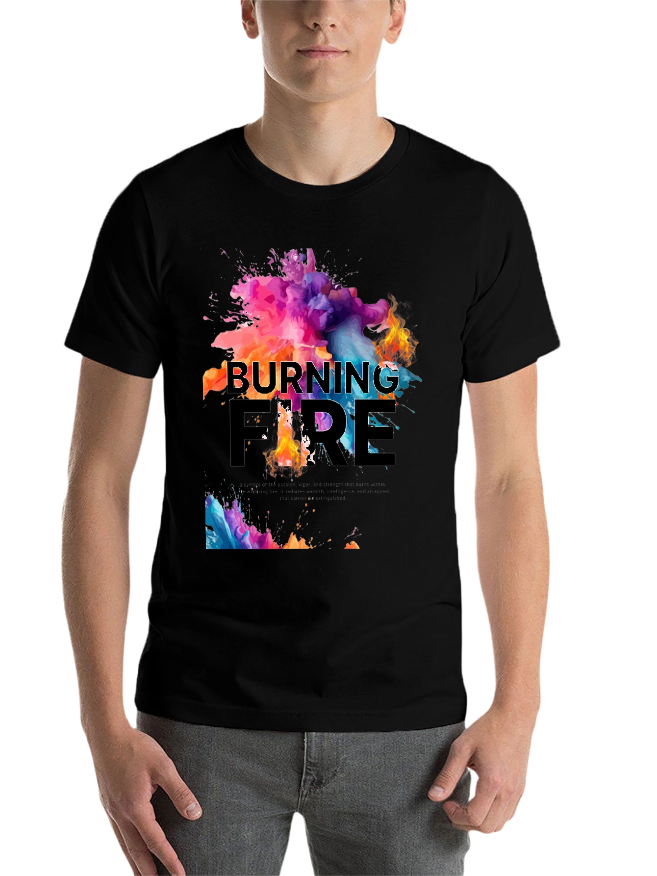Black Burning Fire Graphic Print T-Shirt view 7