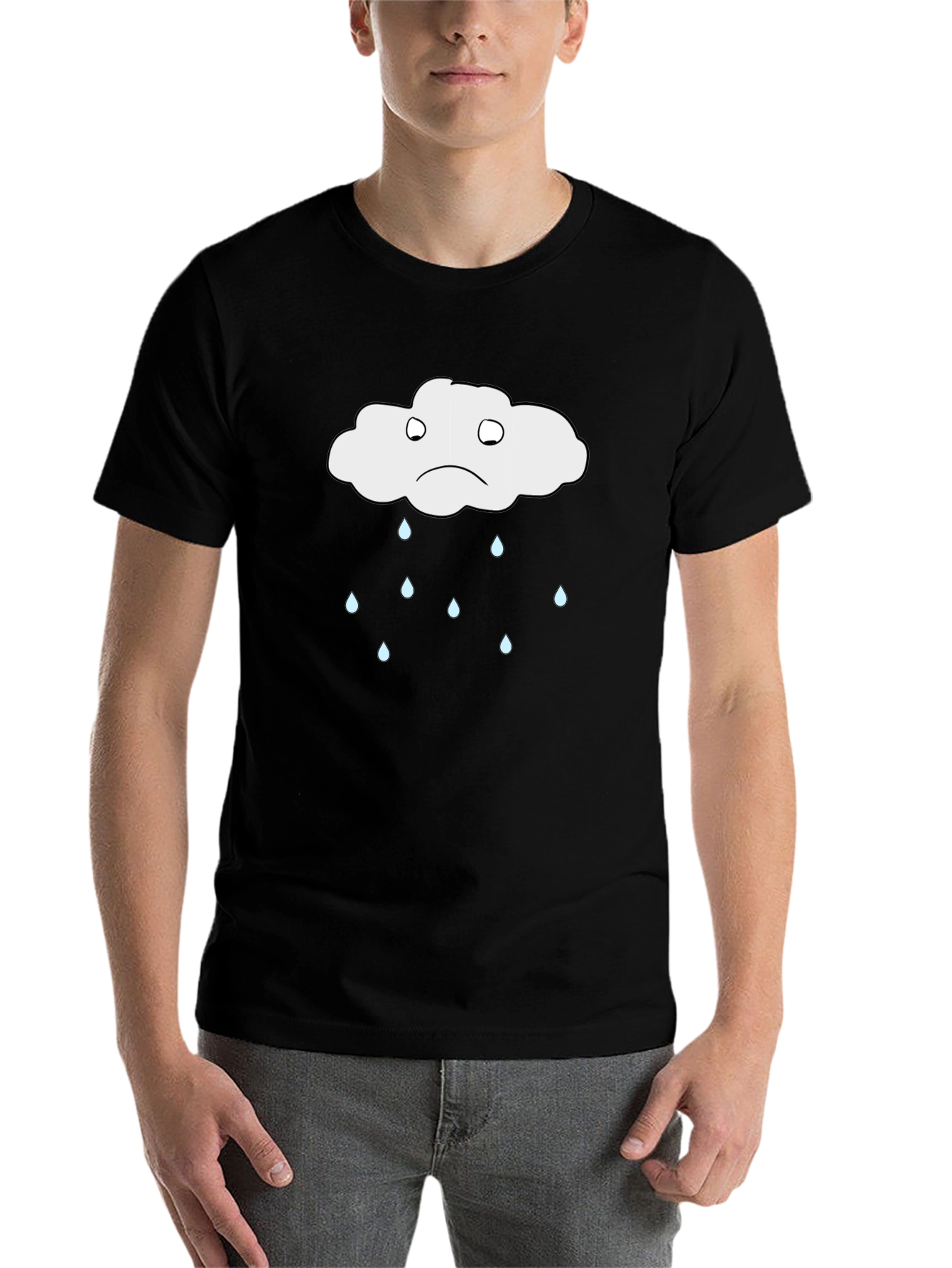 Black Sad Cloud Rain T-Shirt - Soft Cotton Tee view 7
