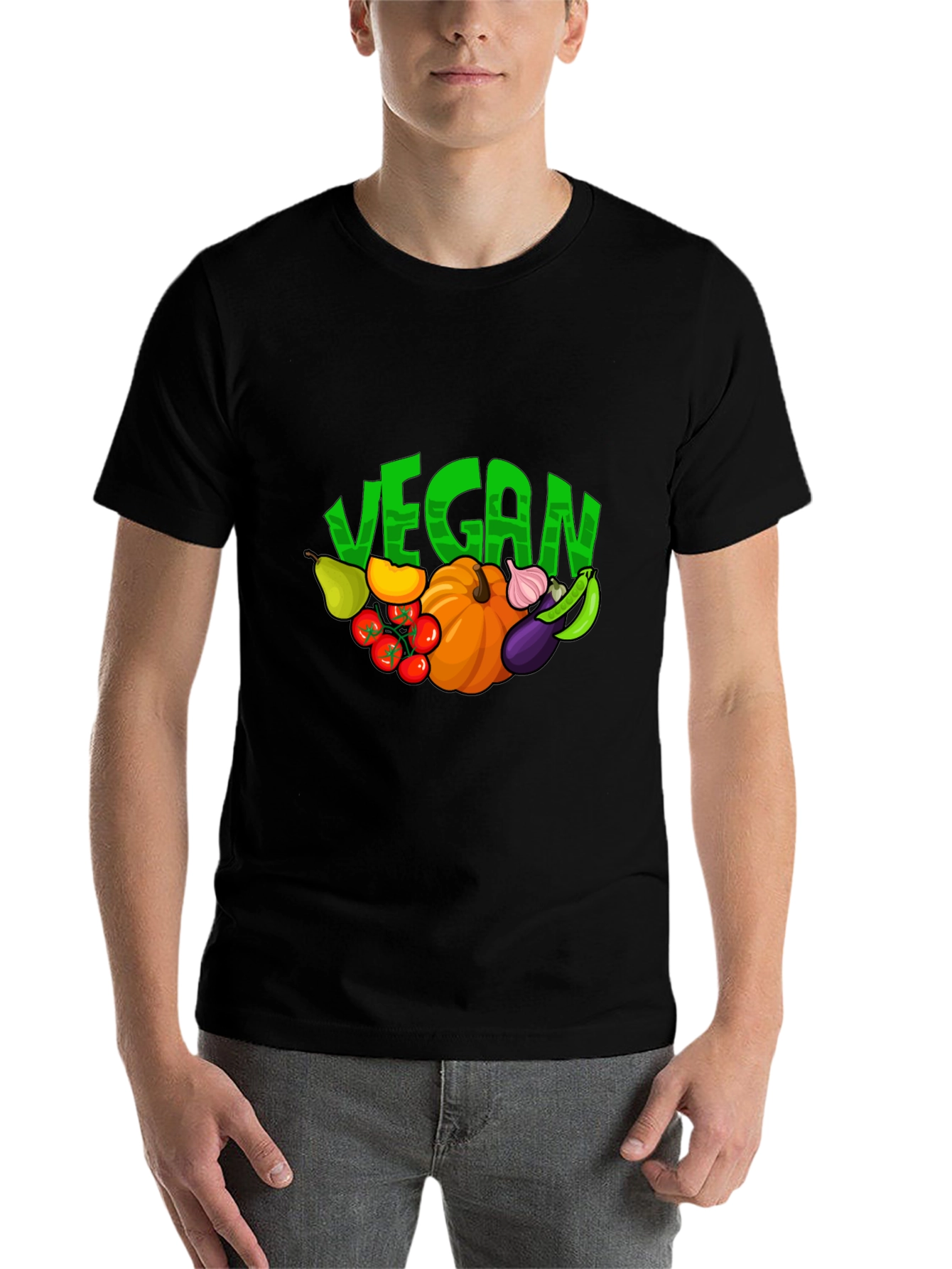 Black Vegan Vegetable Graphic Print T-Shirt view 7