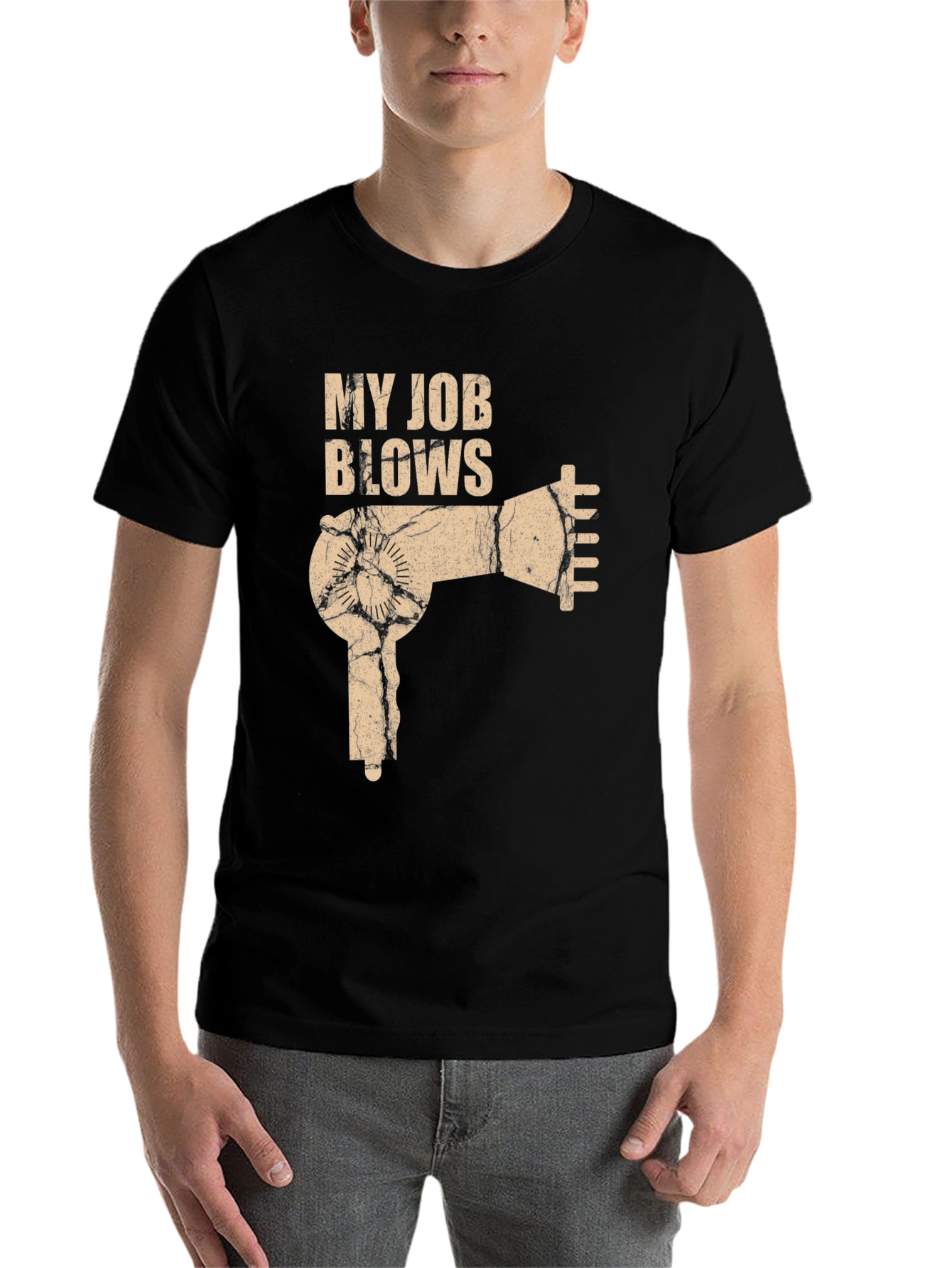 Black My Job Blows T-Shirt - Hair Dryer Graphic Tee view 7