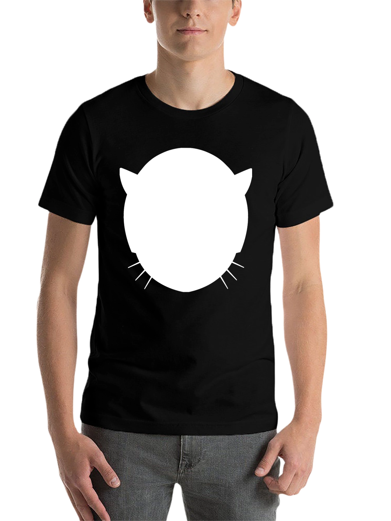 Black Cool Cat Face Graphic Tee - Black Cotton Blend view 7