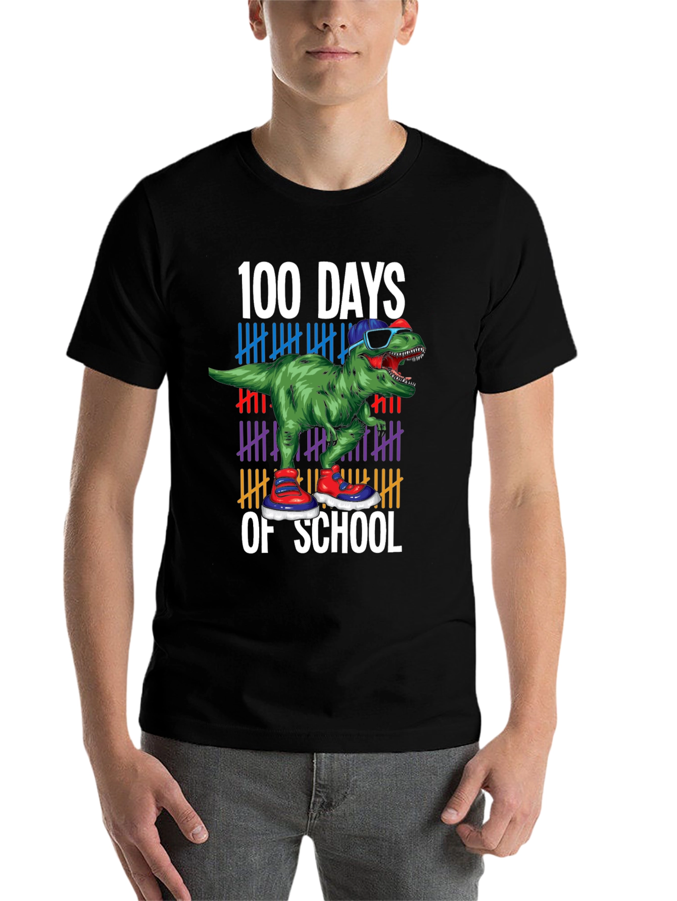 Black 100 Days of School Dinosaur T-Shirt view 7