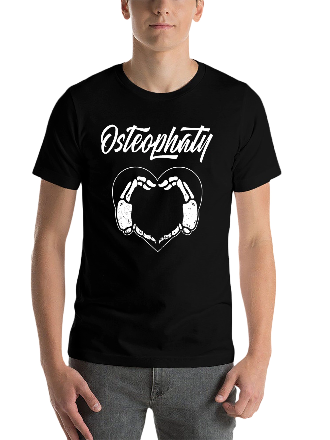 Black Osteopathy Heart Skeleton T-Shirt - Black view 7