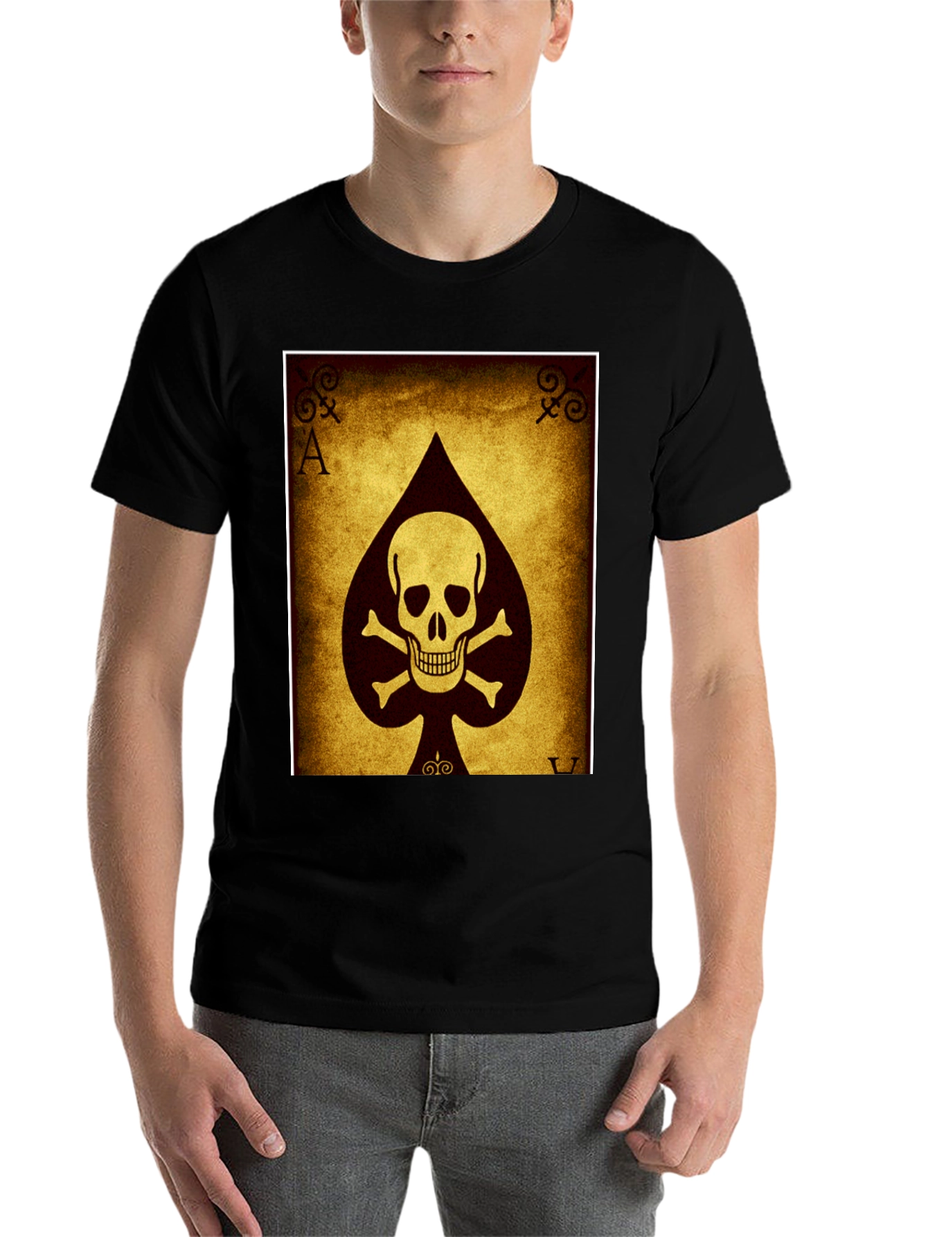 Black Ace of Spades Skull T-Shirt - Black Cotton Tee view 7