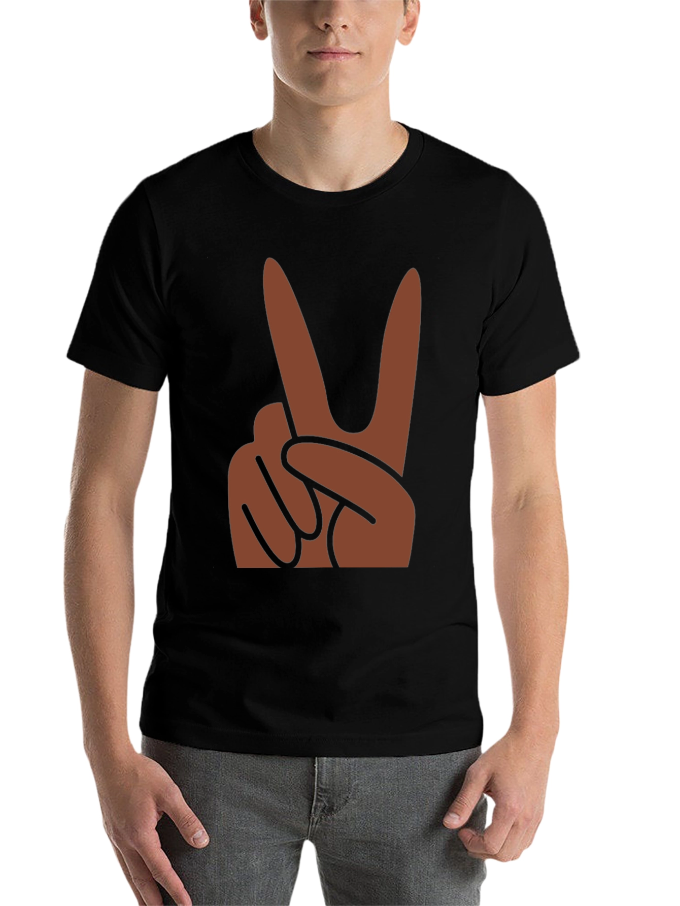 Black Peace Hand Sign Graphic Black T-Shirt view 7