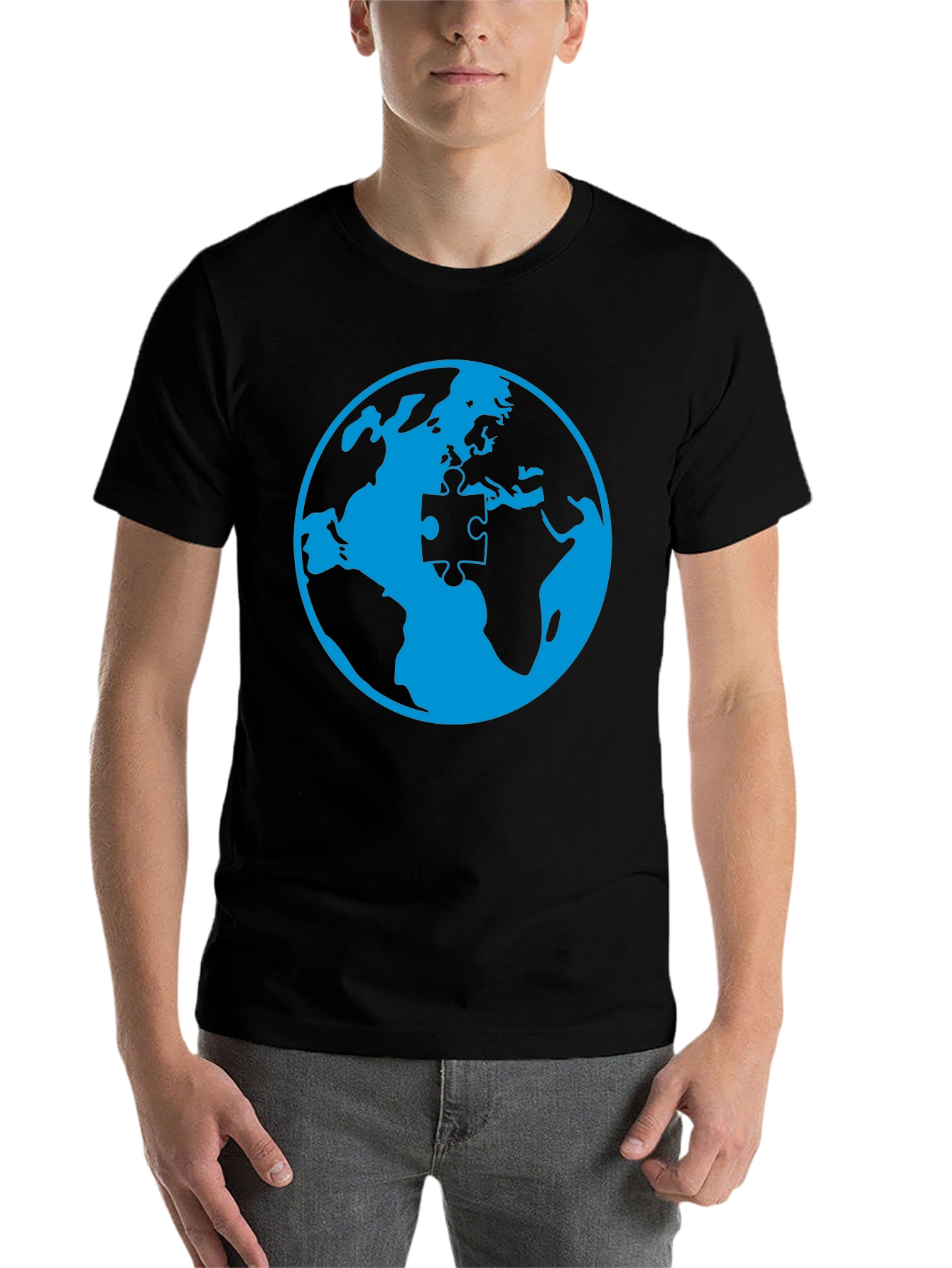 Black Autism Awareness World Puzzle Piece T-Shirt view 7