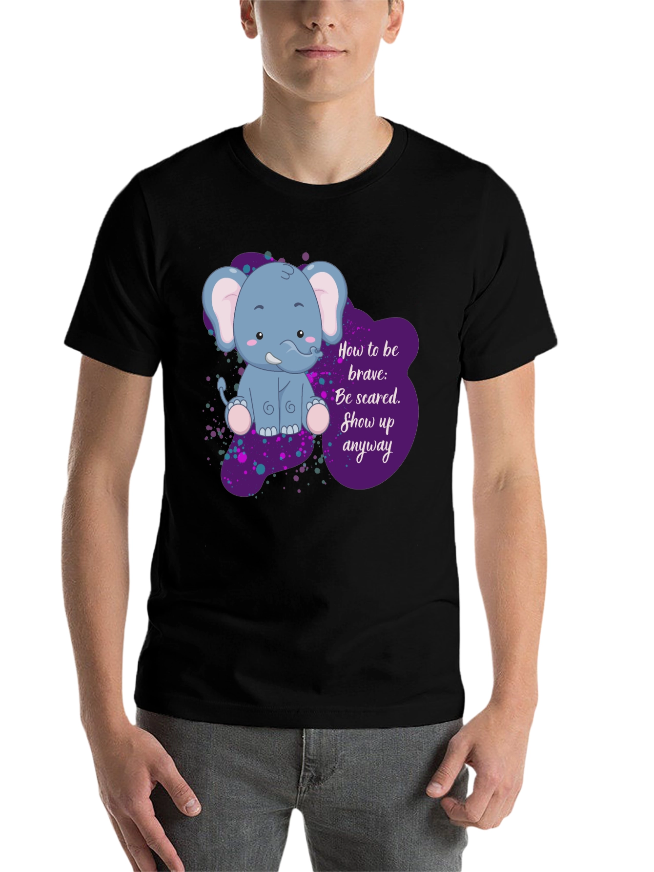 Black Be Brave Elephant T-Shirt - Inspirational Graphic Tee view 7