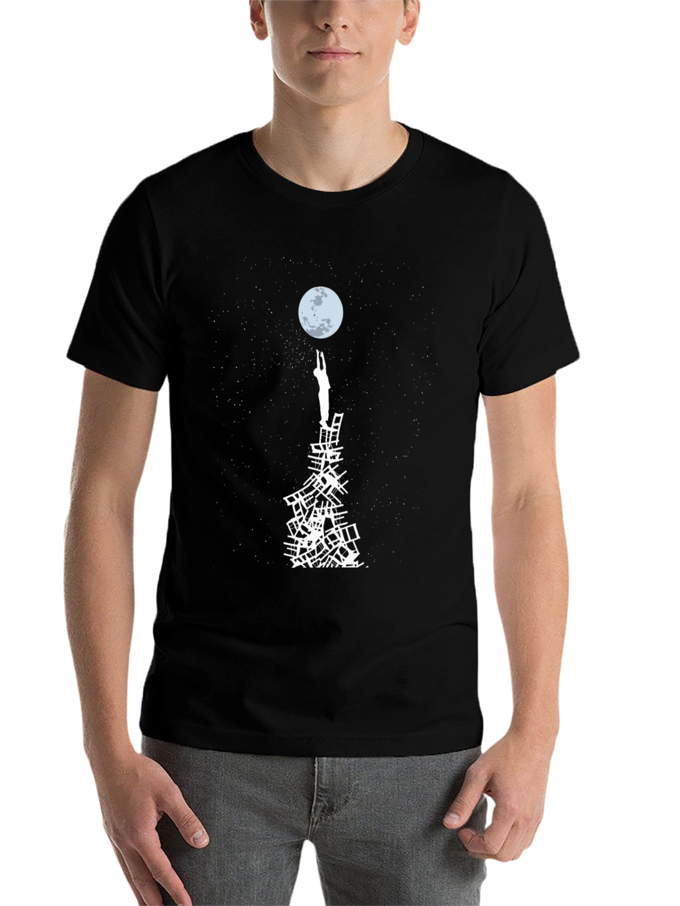 Black Reach for the Moon Graphic T-Shirt - Black view 7