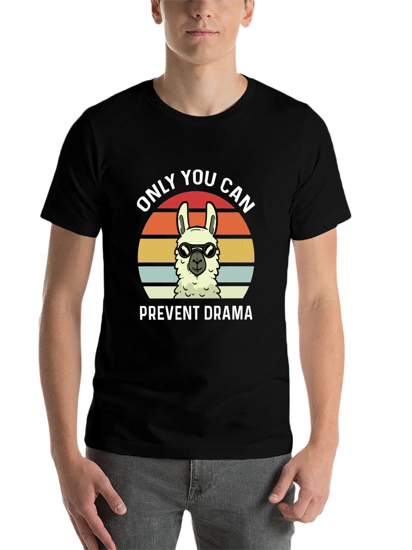 Black Funny Llama Drama Prevention T-Shirt view 7