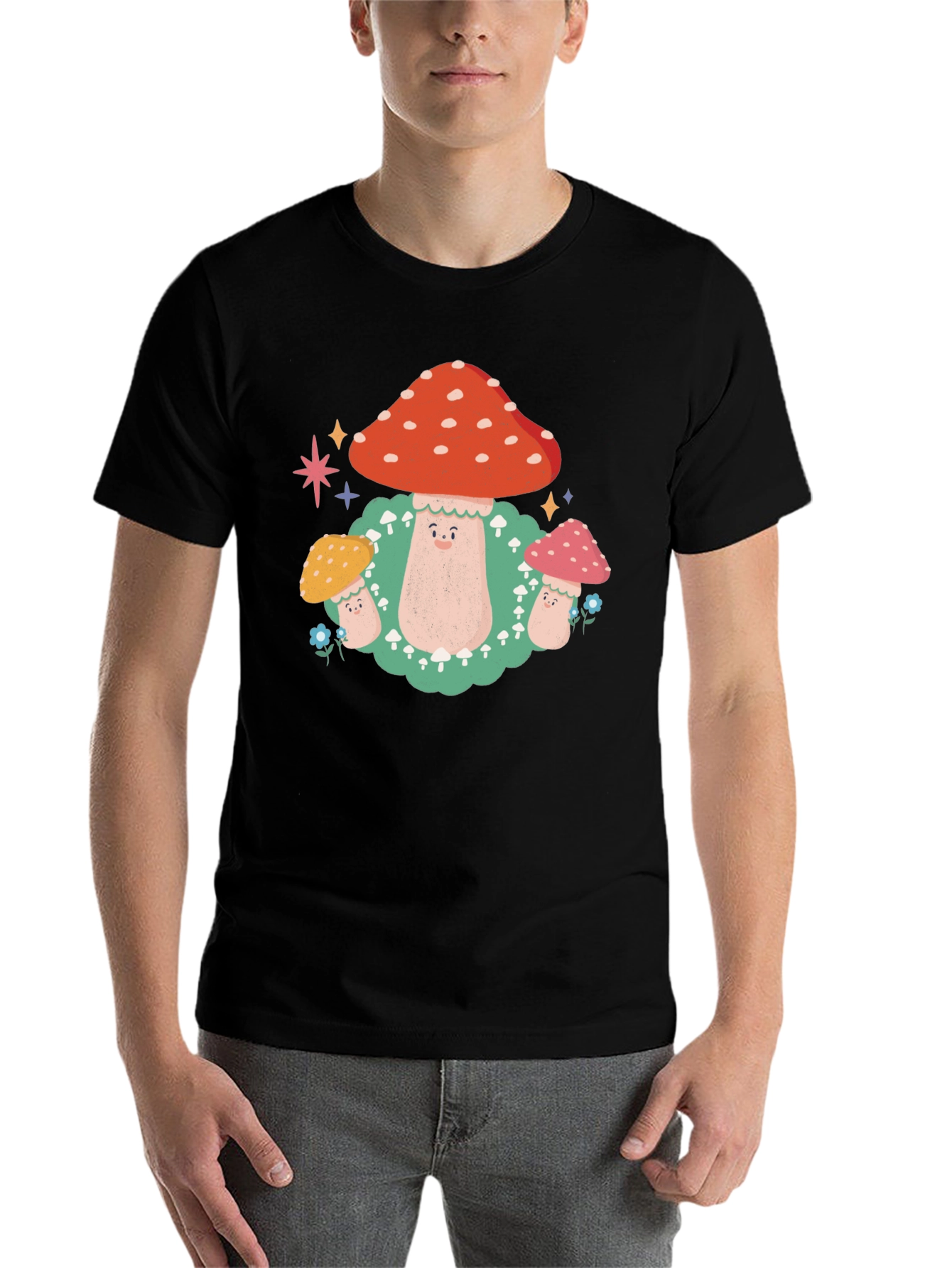 Black Mushroom Graphic T-Shirt - Funky Forest Design view 7