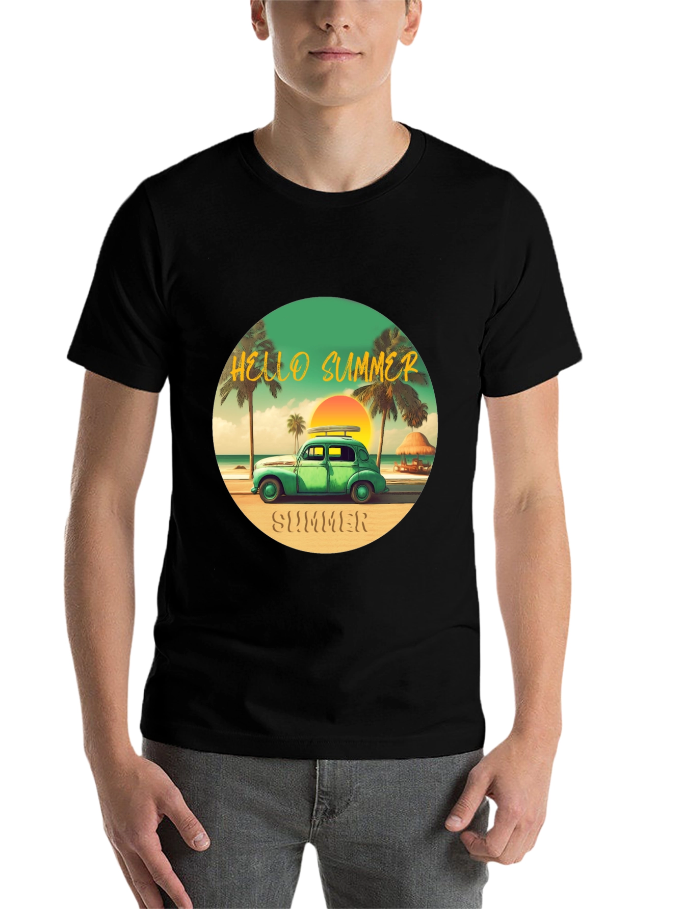 Black Summer Beach Car T-Shirt view 7