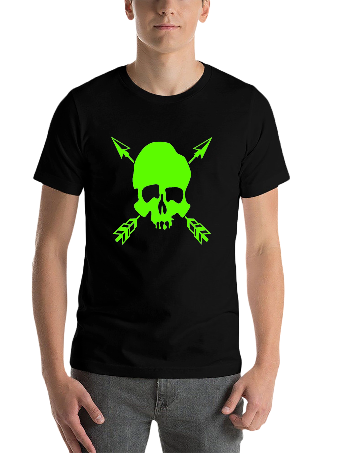 Black Skull & Arrows Graphic Tee - Bold Black T-Shirt view 7