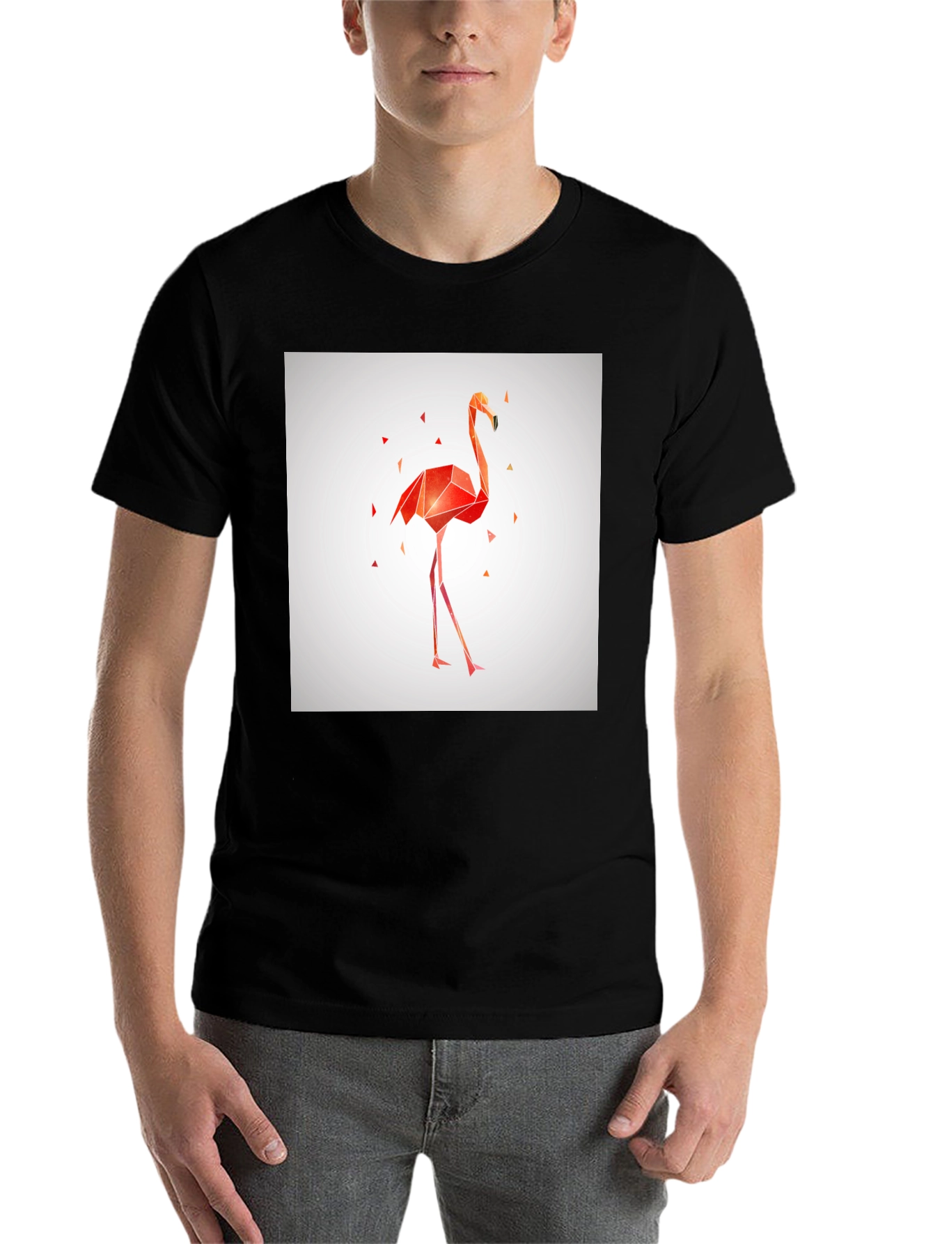 Black Geometric Flamingo Graphic Tee - Stylish Black T-Shirt view 7